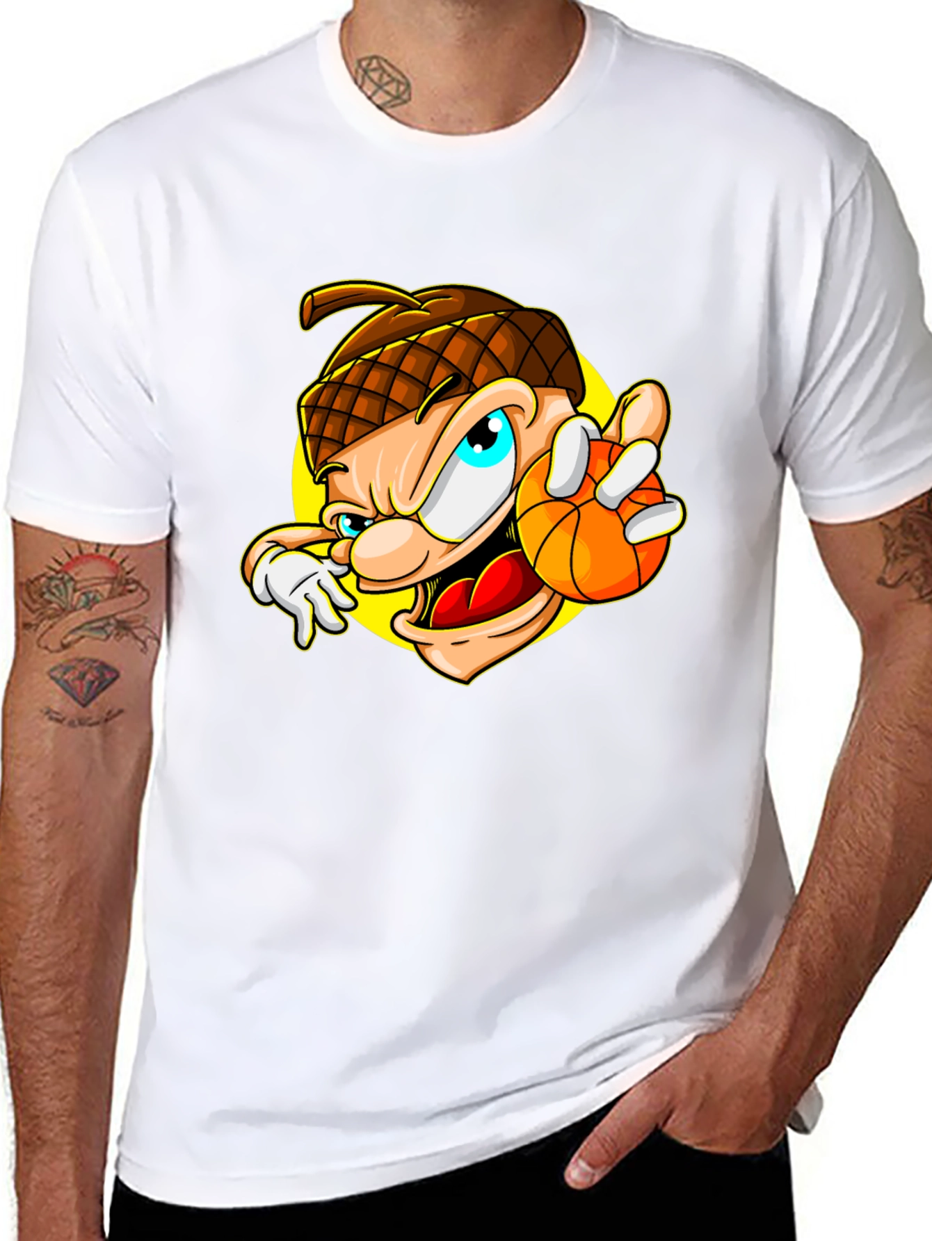 Cartoon Acorn Basketball T-Shirt