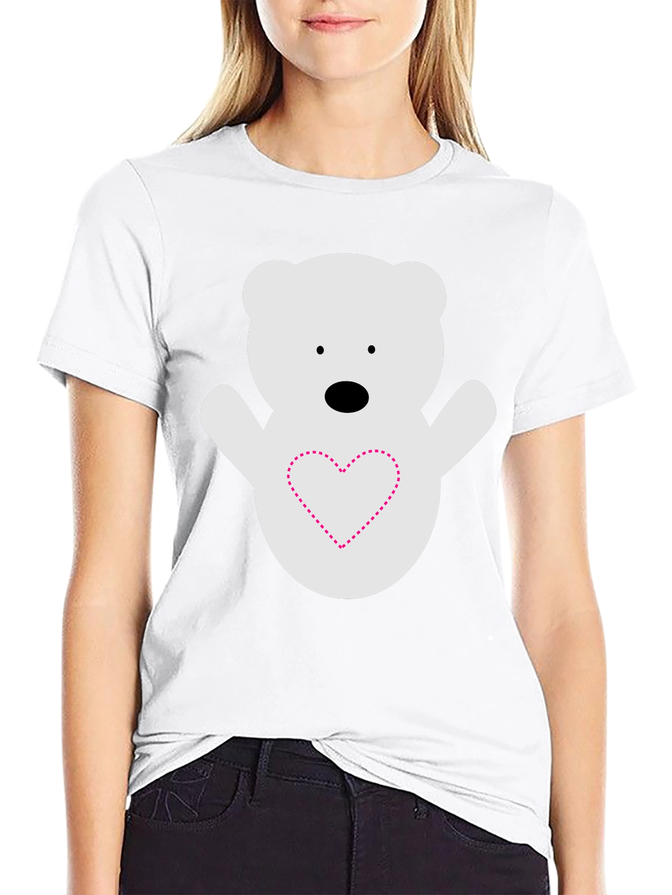 Cute Bear Heart T-Shirt - Black
