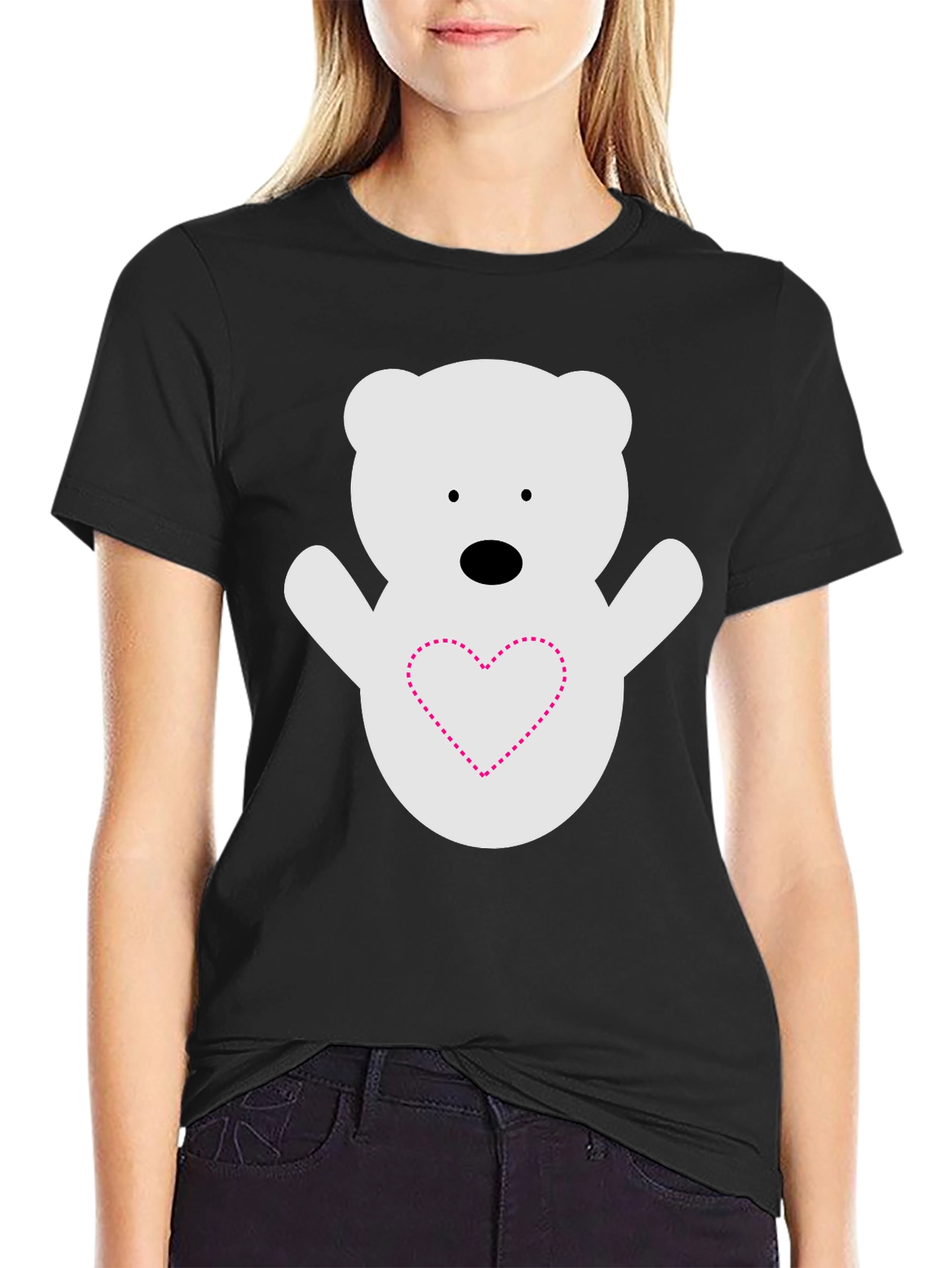 Cute Bear Heart T-Shirt - Black