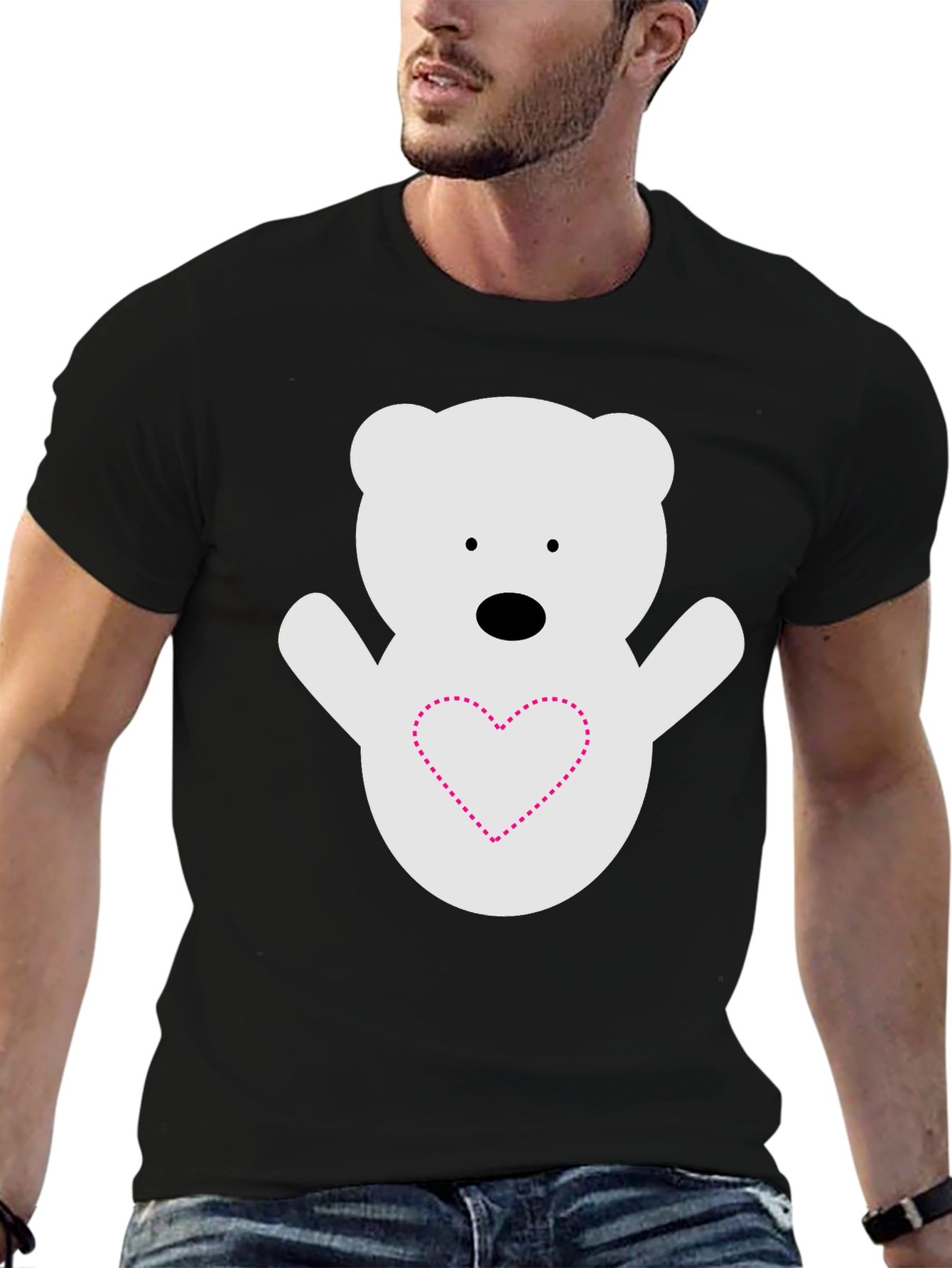 Cute Bear Heart T-Shirt - Black