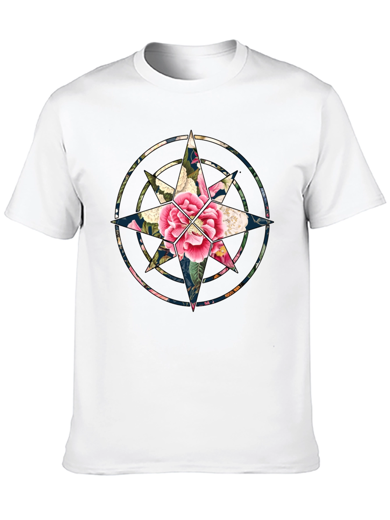 Floral Compass Black T-Shirt