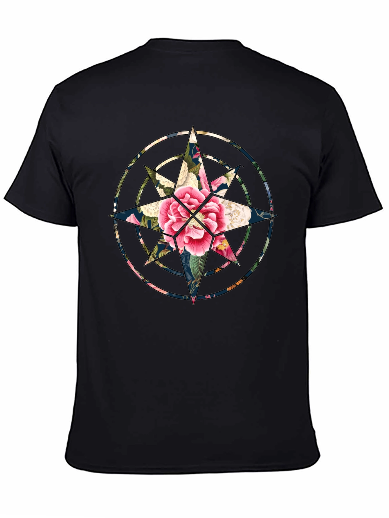 Floral Compass Black T-Shirt