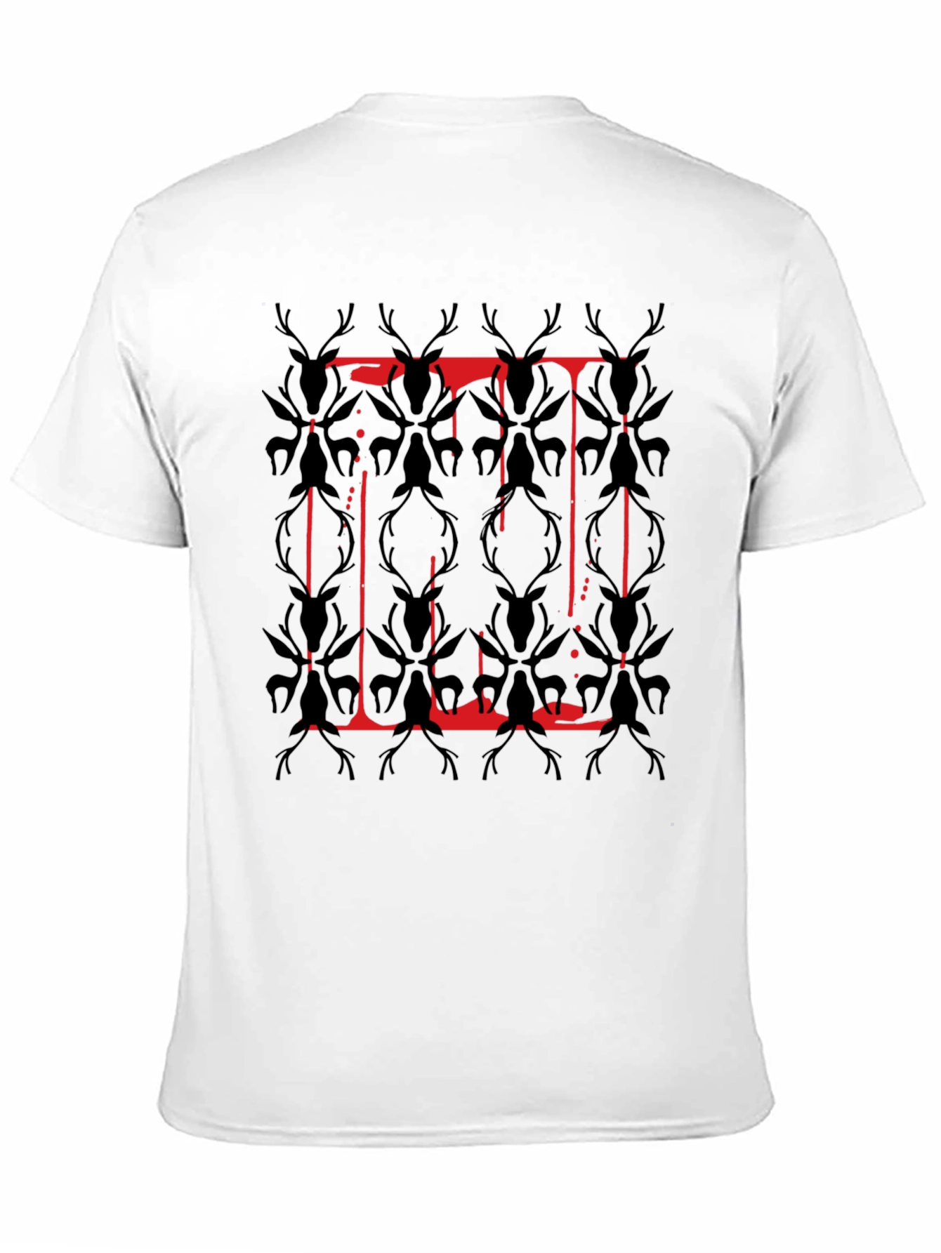 Deer Pattern Graphic Tee - Black