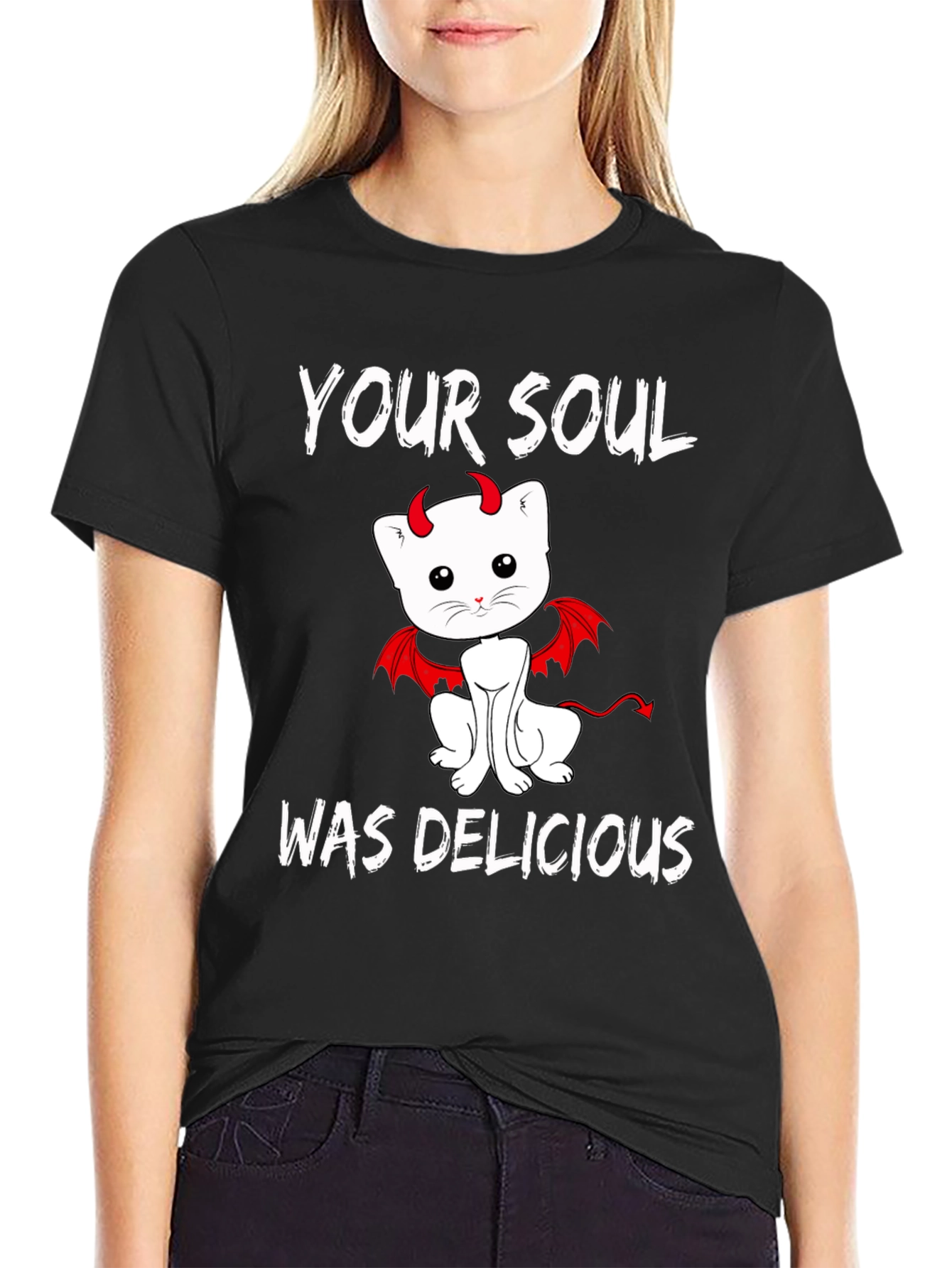 Your Soul Was Delicious Devil Cat Graphic Tee
