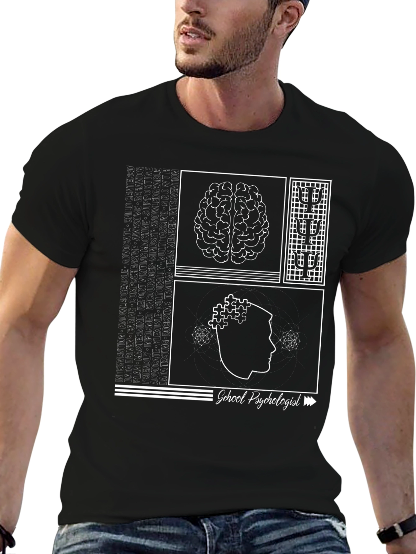School Psychologist T-Shirt - Brain & Puzzle Design