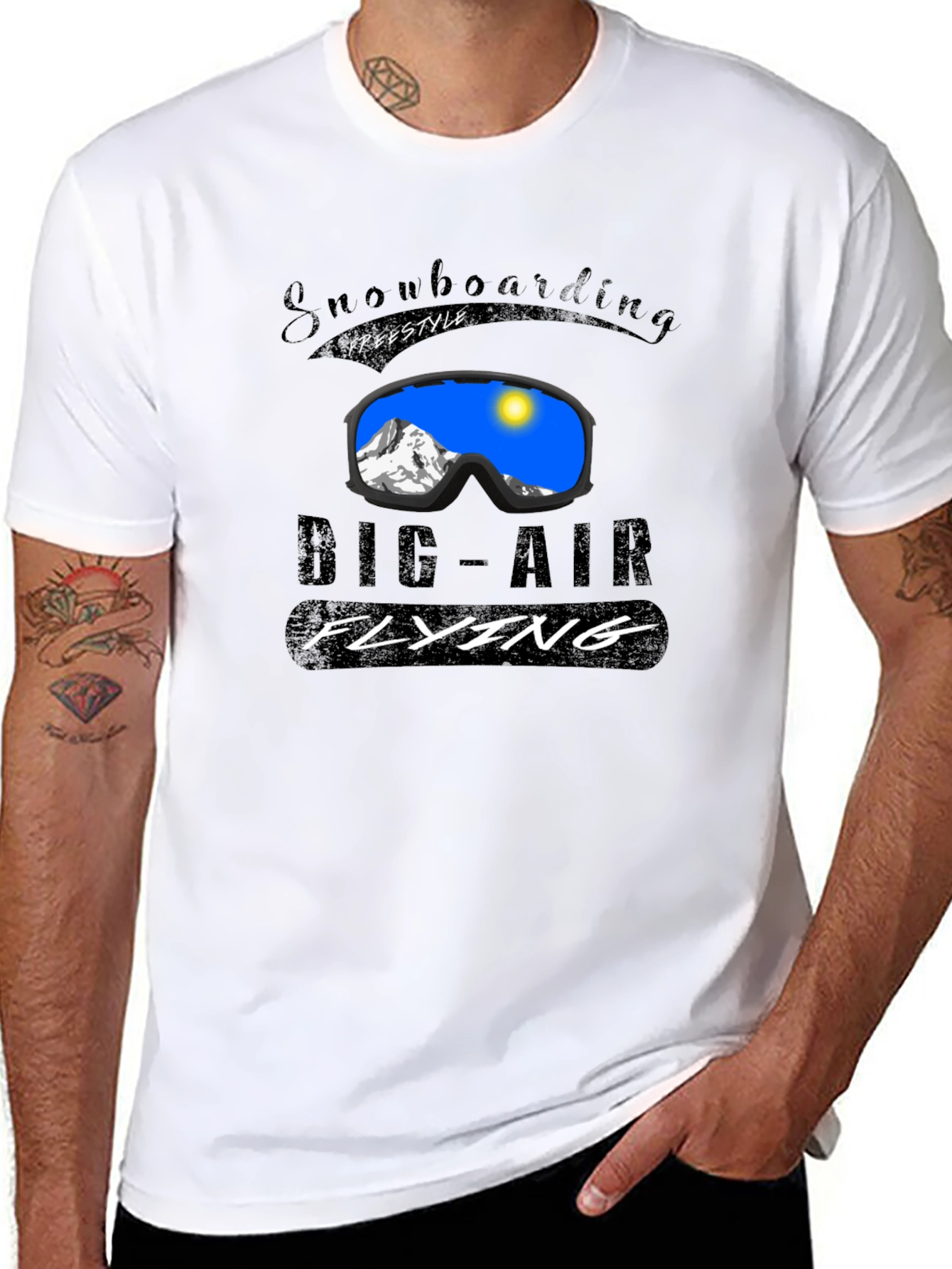 Snowboarding Big-Air Flying Graphic Tee - Black
