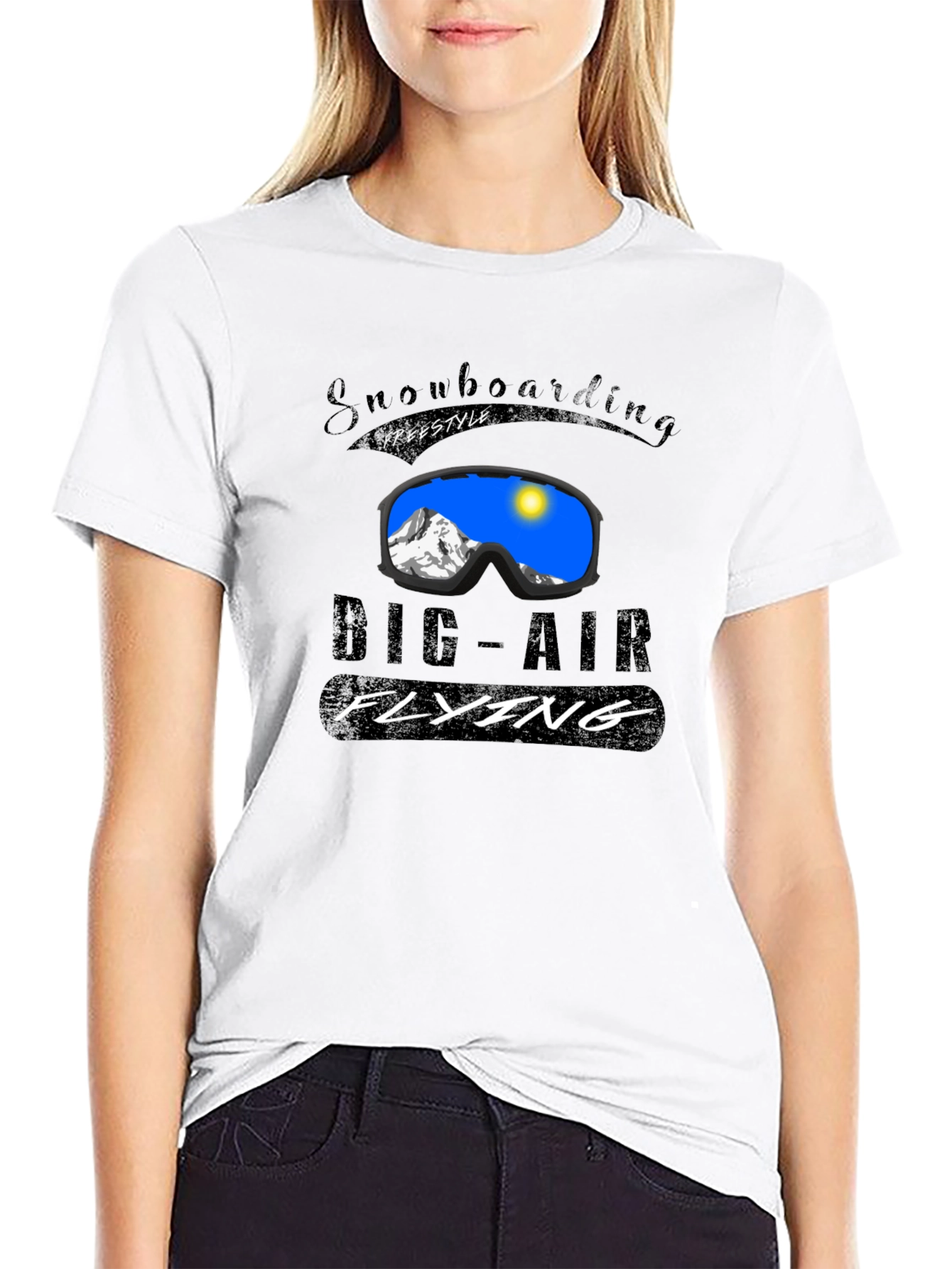 Snowboarding Big-Air Flying Graphic Tee - Black