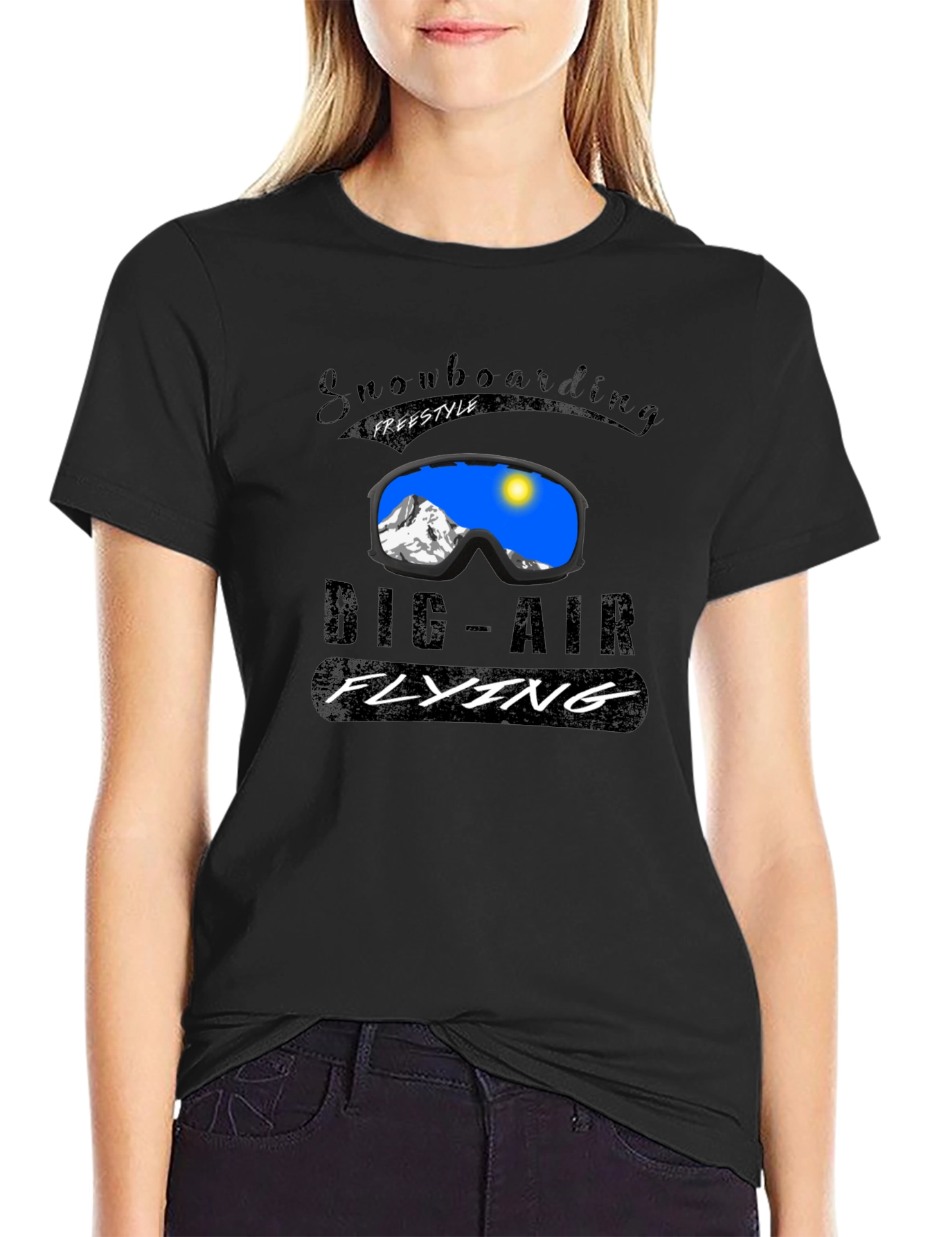 Snowboarding Big-Air Flying Graphic Tee - Black