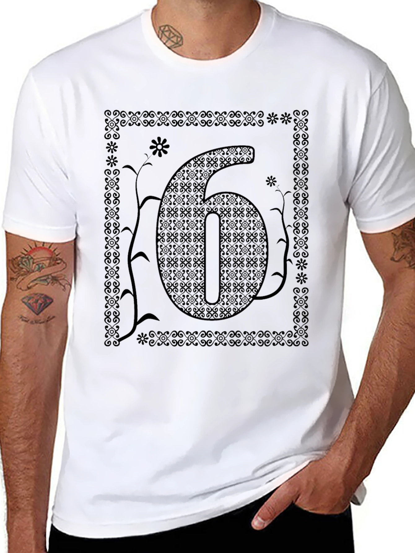 Abstract Number Six Graphic Tee - Black