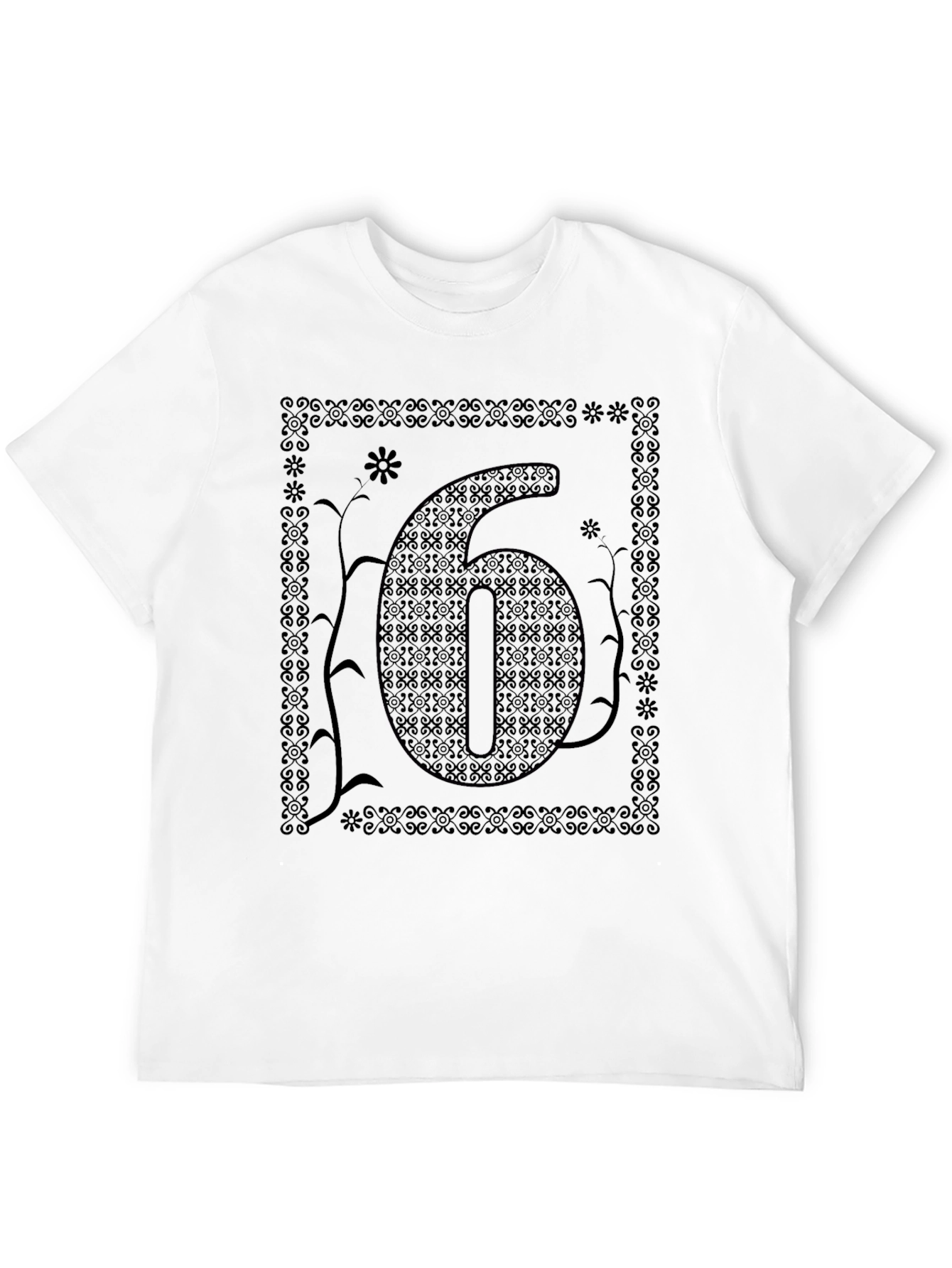 Abstract Number Six Graphic Tee - Black