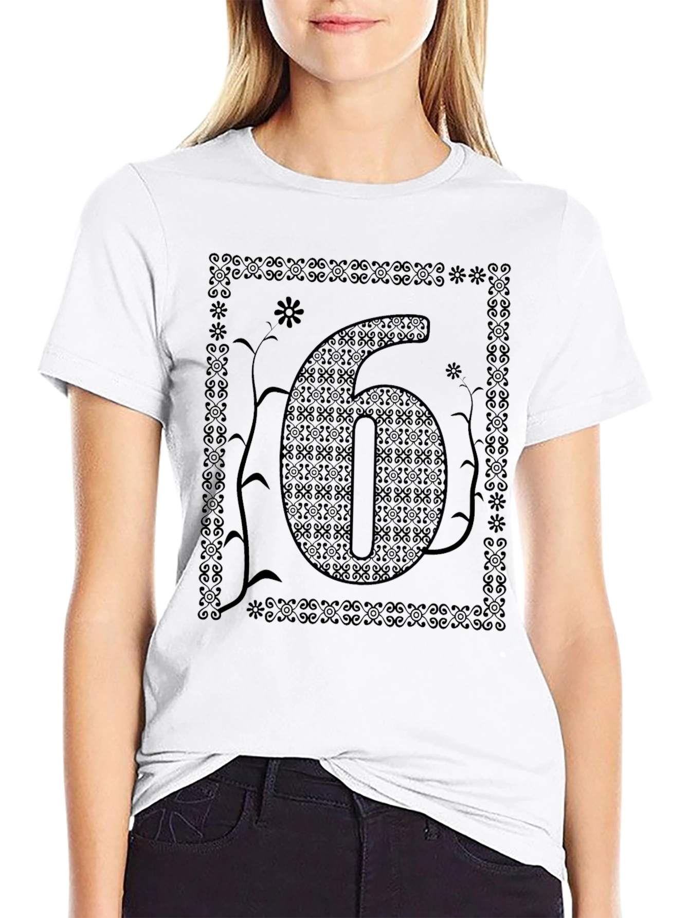 Abstract Number Six Graphic Tee - Black