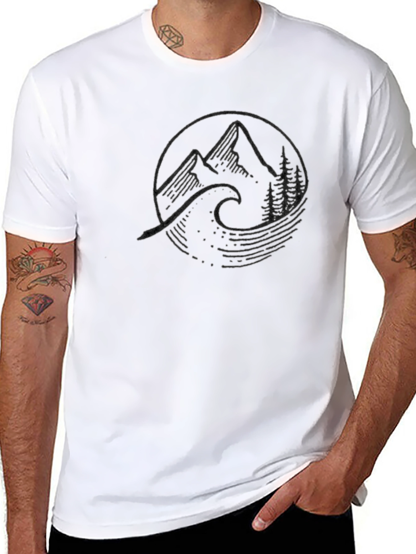 Mountain Wave Graphic Tee - Black Cotton T-Shirt