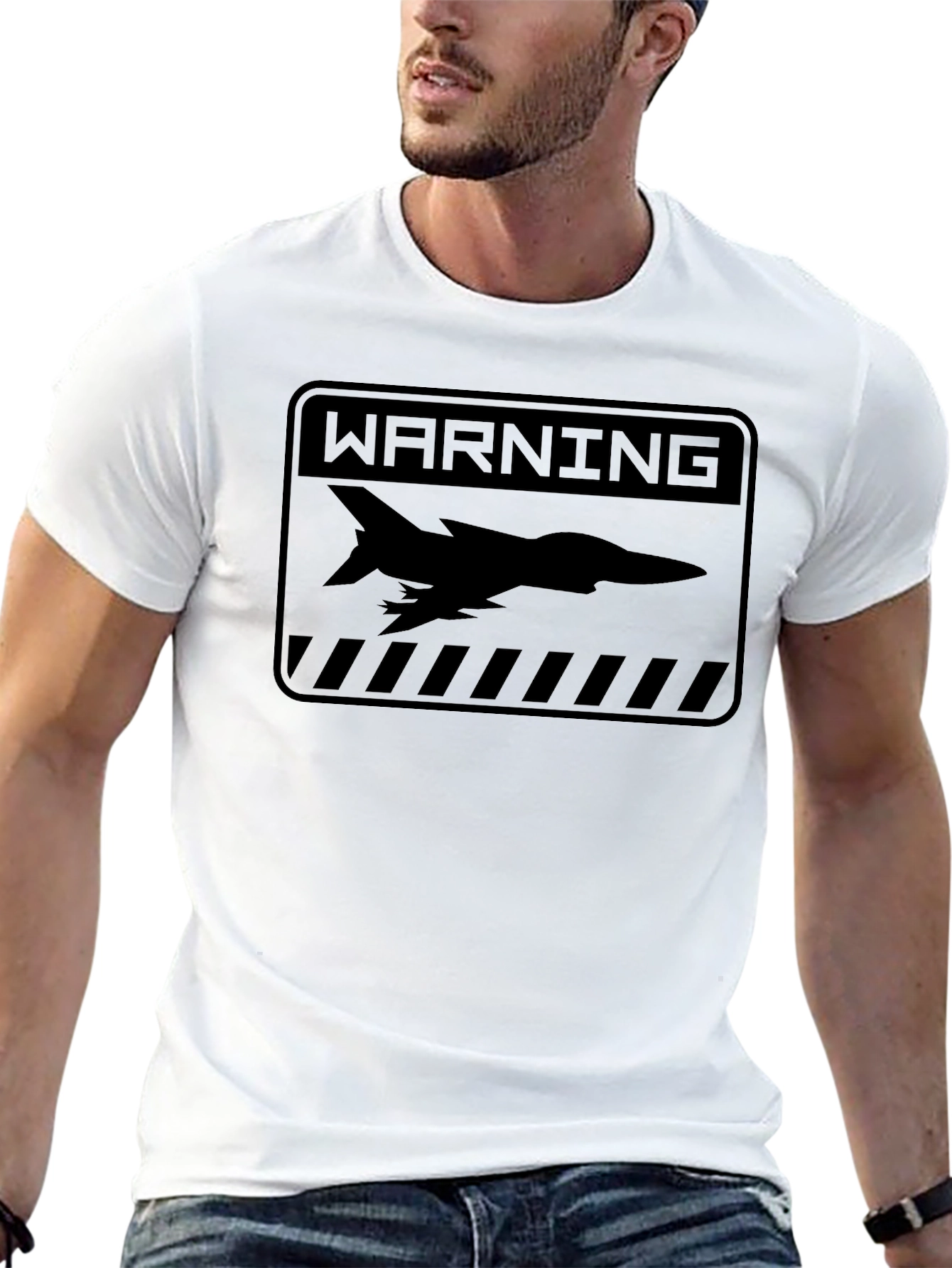 Warning Zone Jet Fighter Graphic Tee - Black