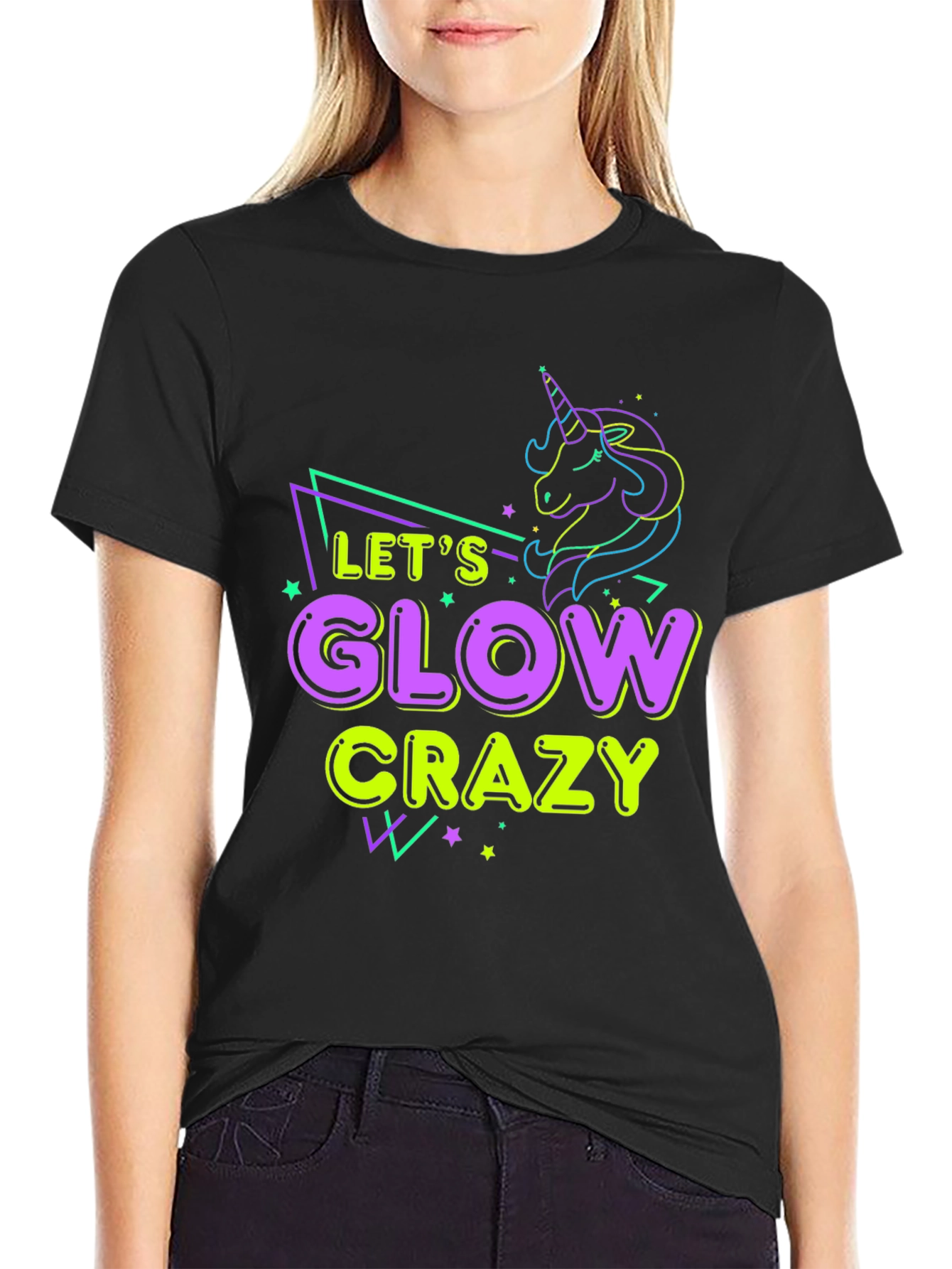 Lets Glow Crazy Unicorn Graphic Tee