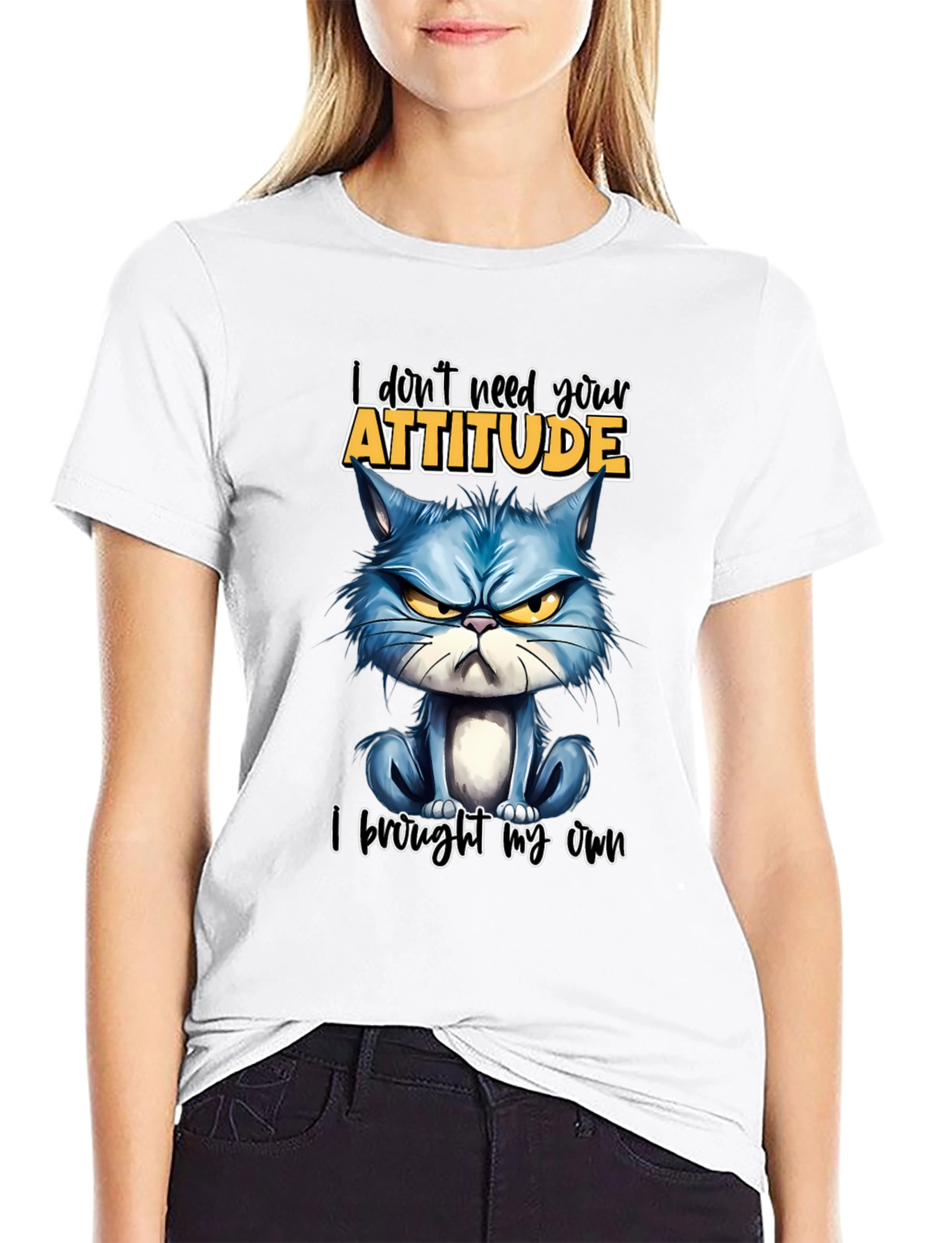 Attitude Cat Graphic T-Shirt - Black