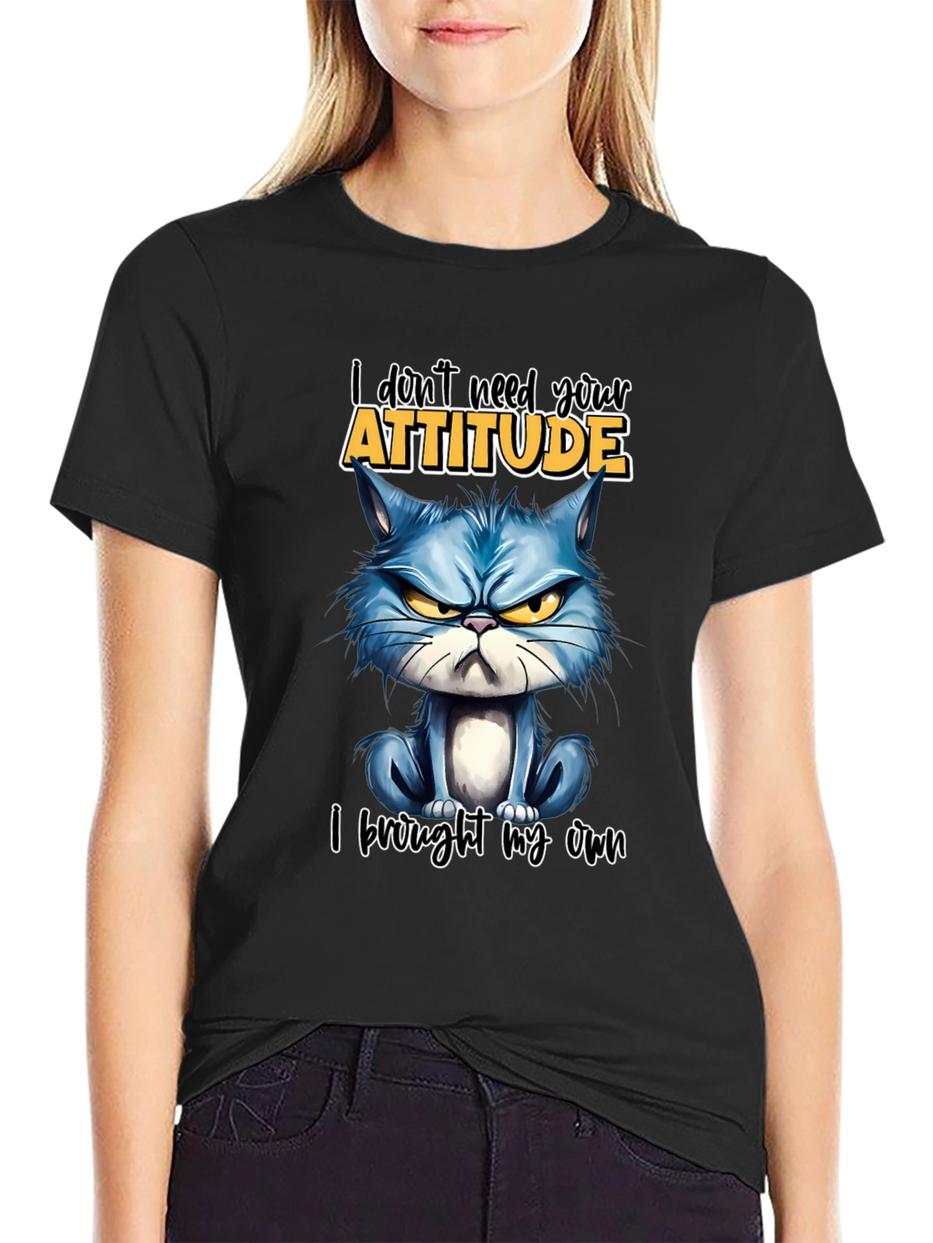 Attitude Cat Graphic T-Shirt - Black