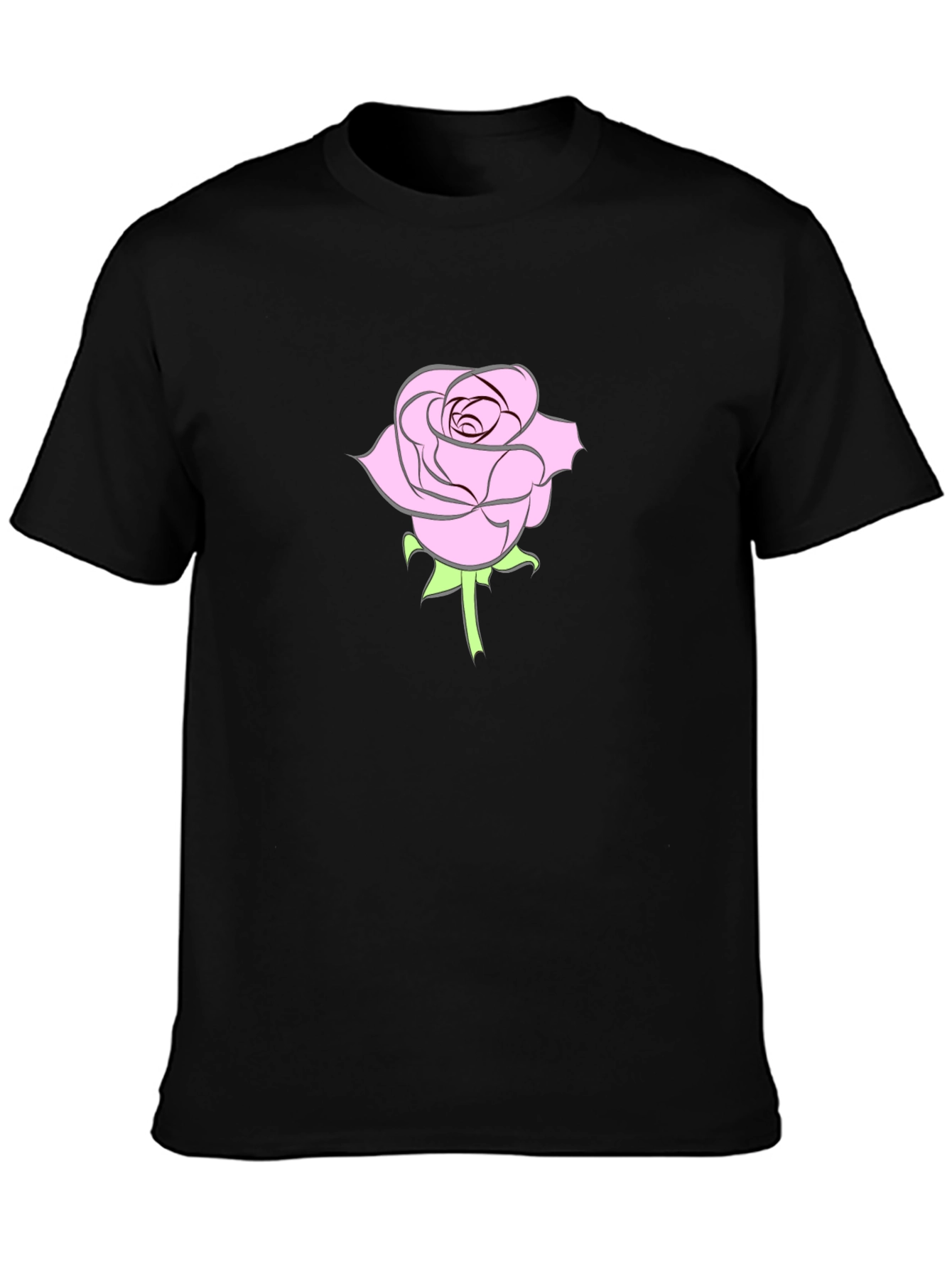 Black T-Shirt with Pink Rose Design