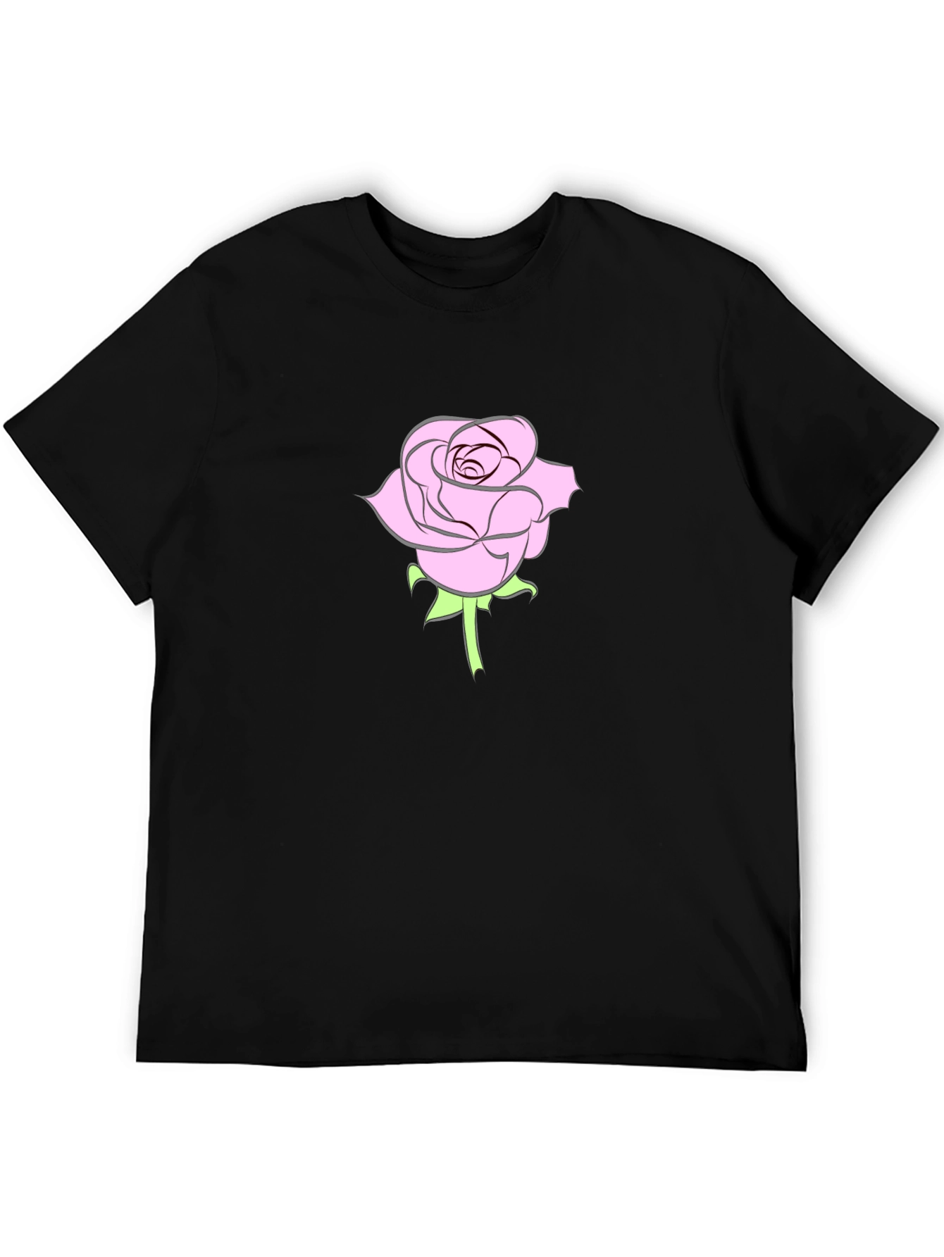 Black T-Shirt with Pink Rose Design