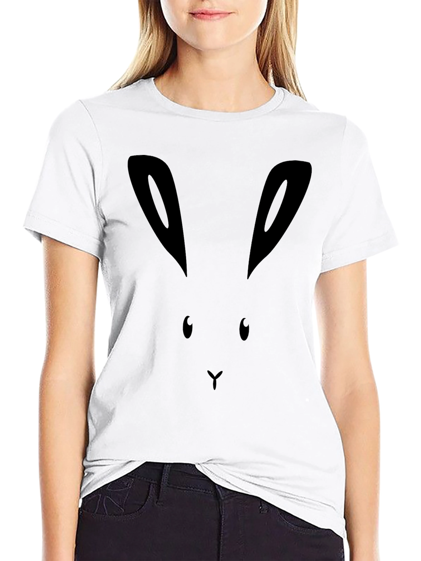 Bunny Face Graphic Tee - Black Cotton Shirt