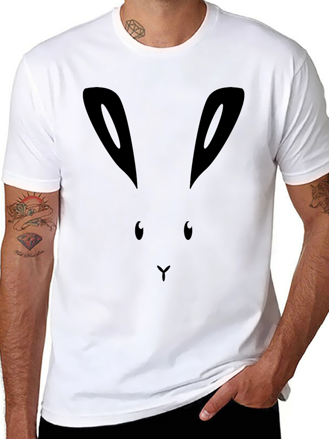 Bunny Face Graphic Tee - Black Cotton Shirt