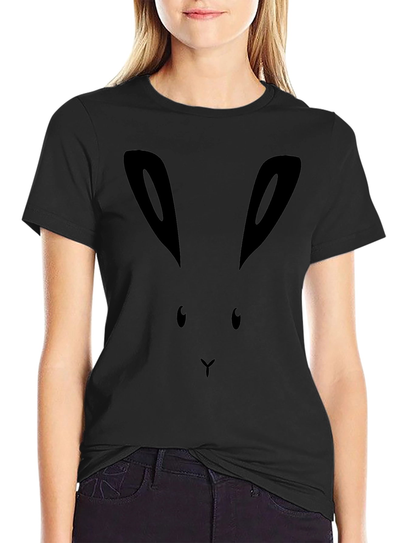 Bunny Face Graphic Tee - Black Cotton Shirt