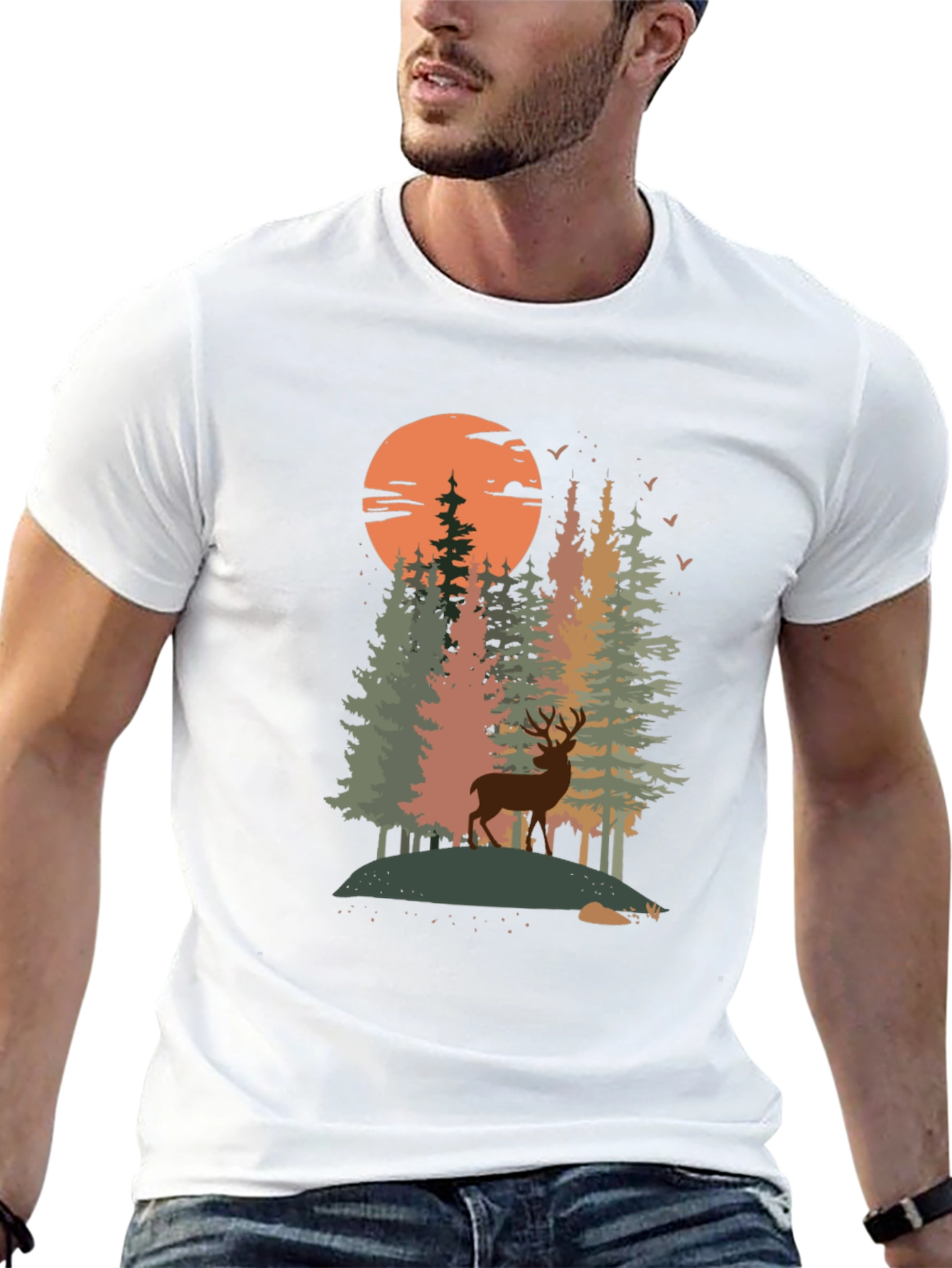 Nature Deer Graphic Tee - Black Cotton Blend