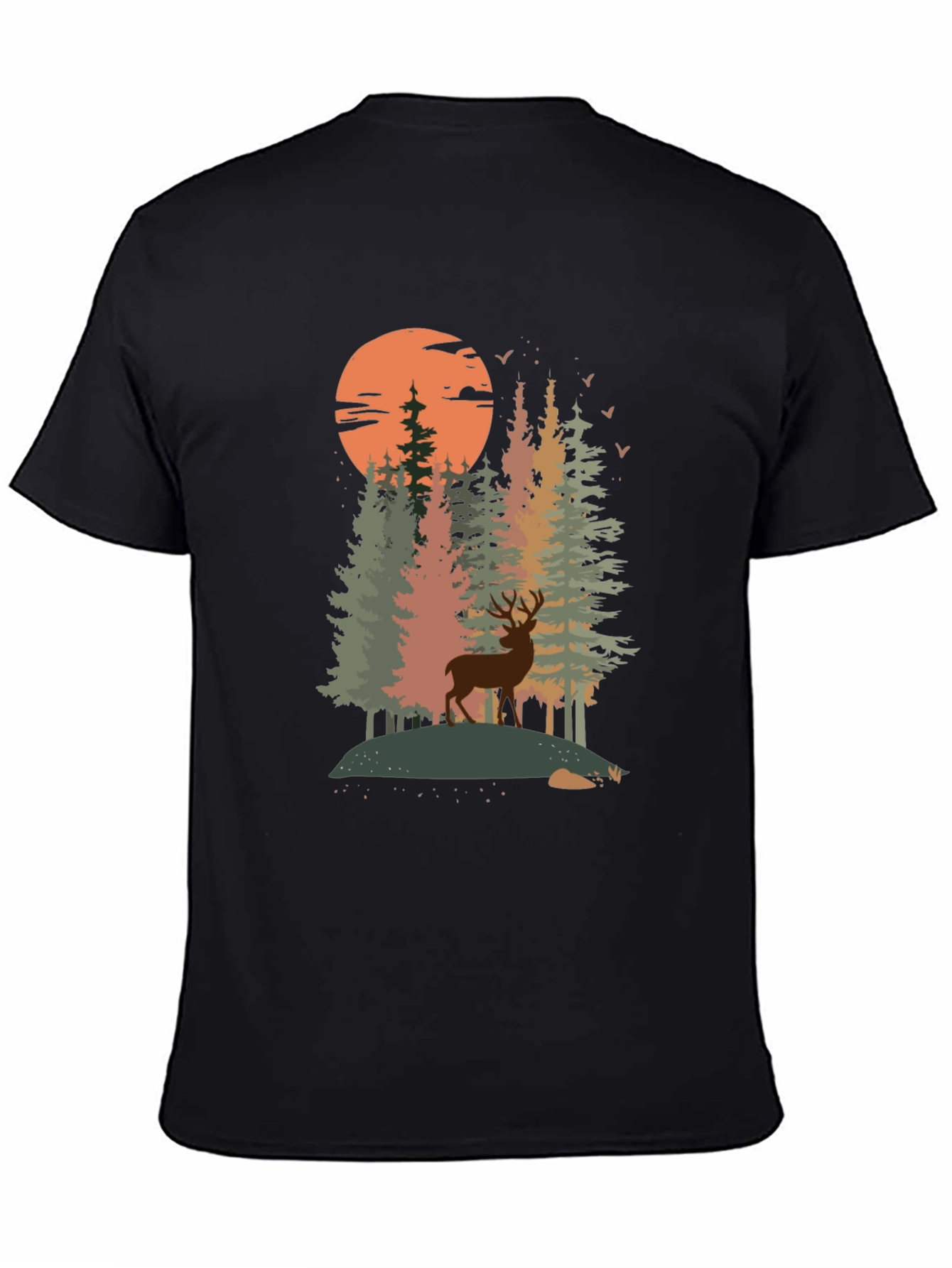 Nature Deer Graphic Tee - Black Cotton Blend