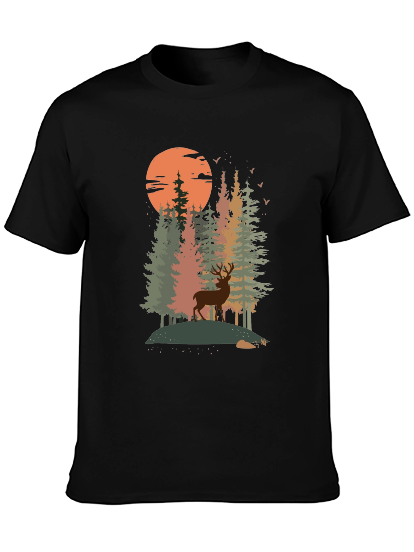 Nature Deer Graphic Tee - Black Cotton Blend