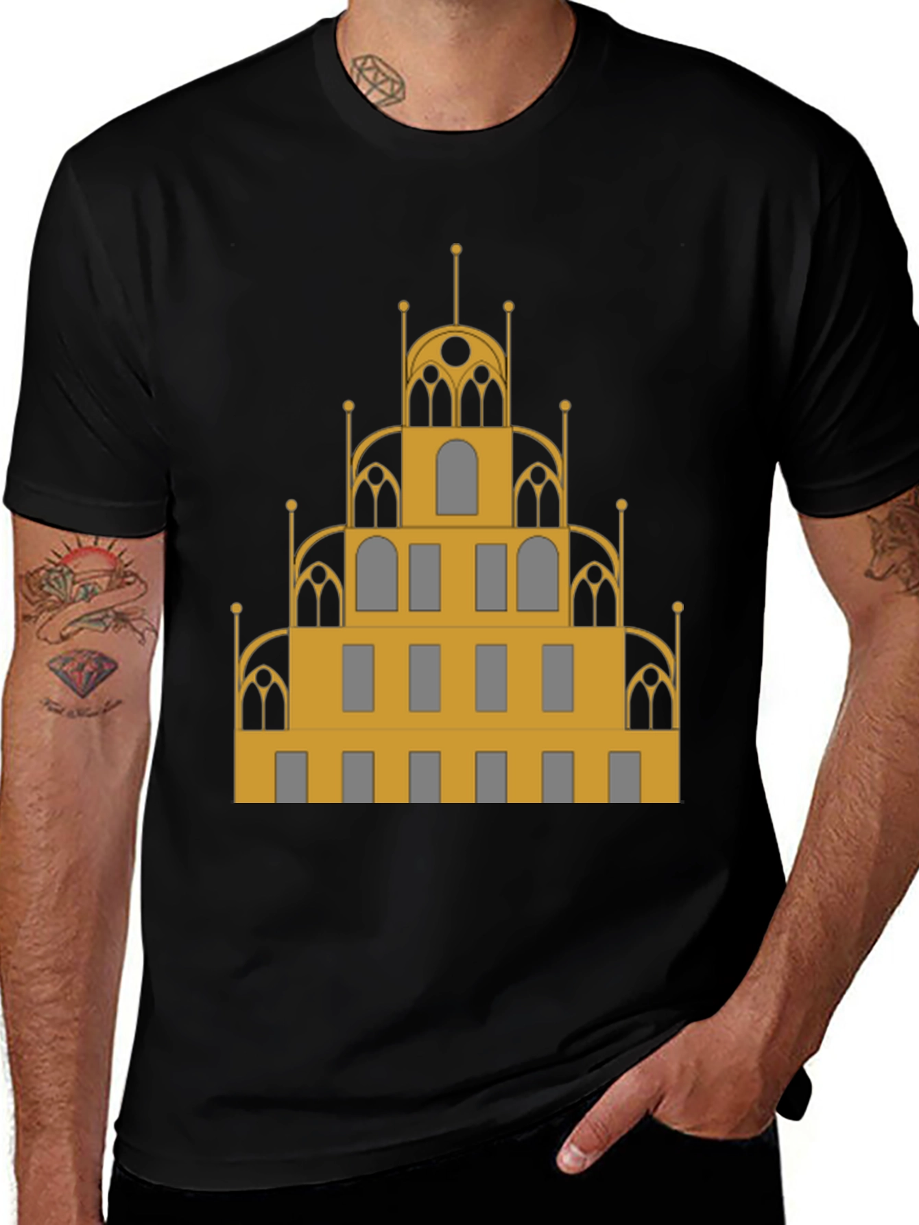 Architectural T-Shirt - Gold & Gray Building Design
