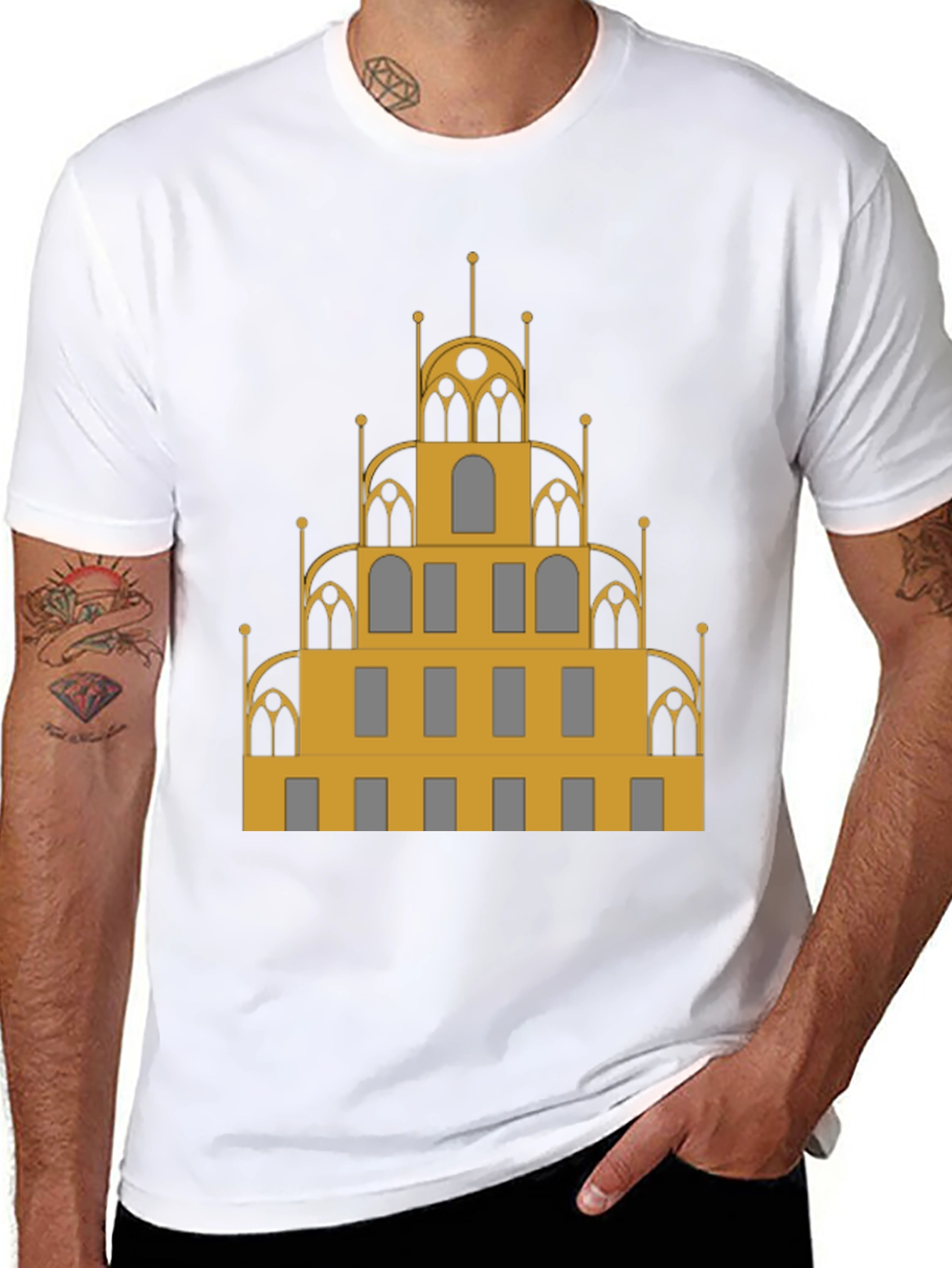 Architectural T-Shirt - Gold & Gray Building Design