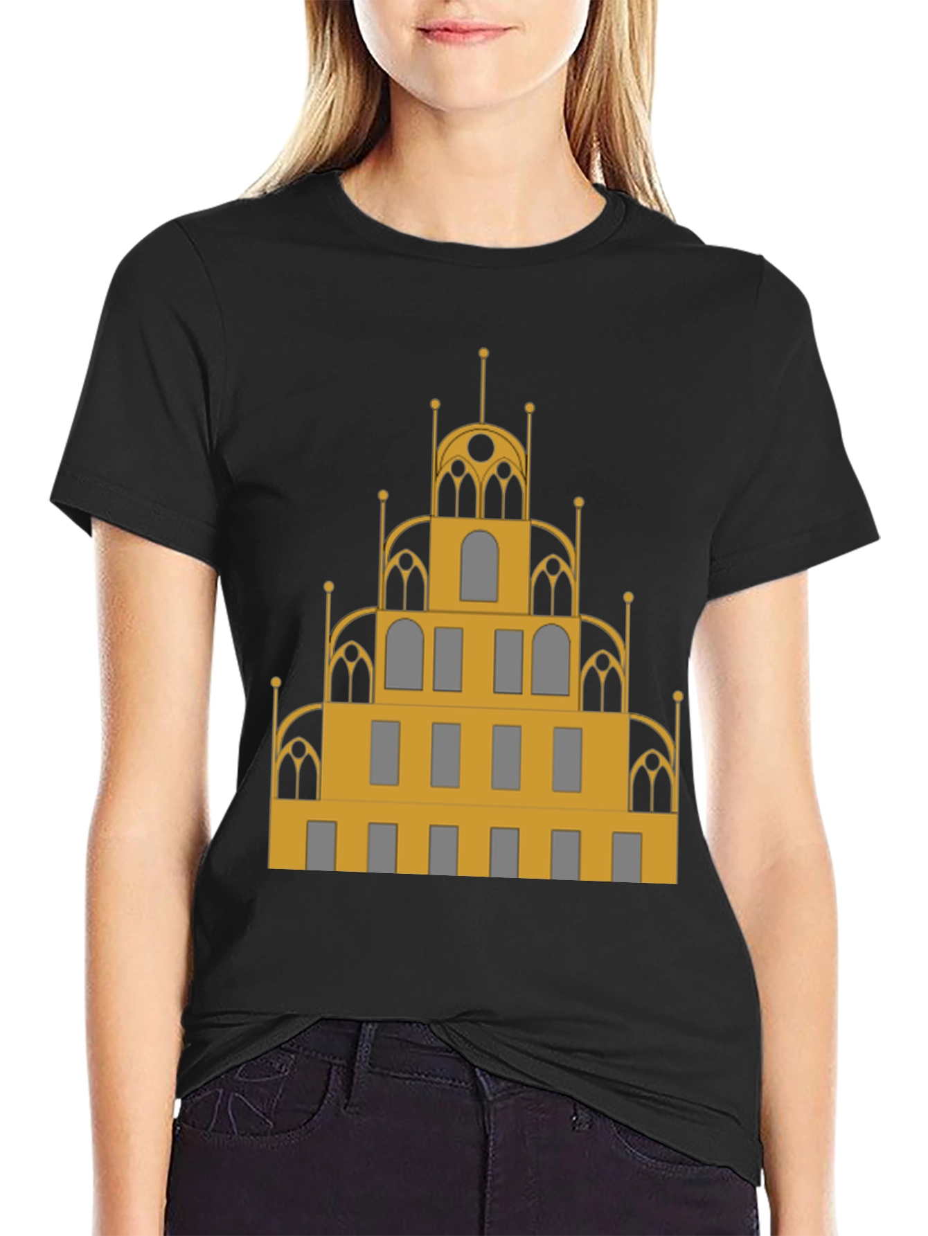 Architectural T-Shirt - Gold & Gray Building Design