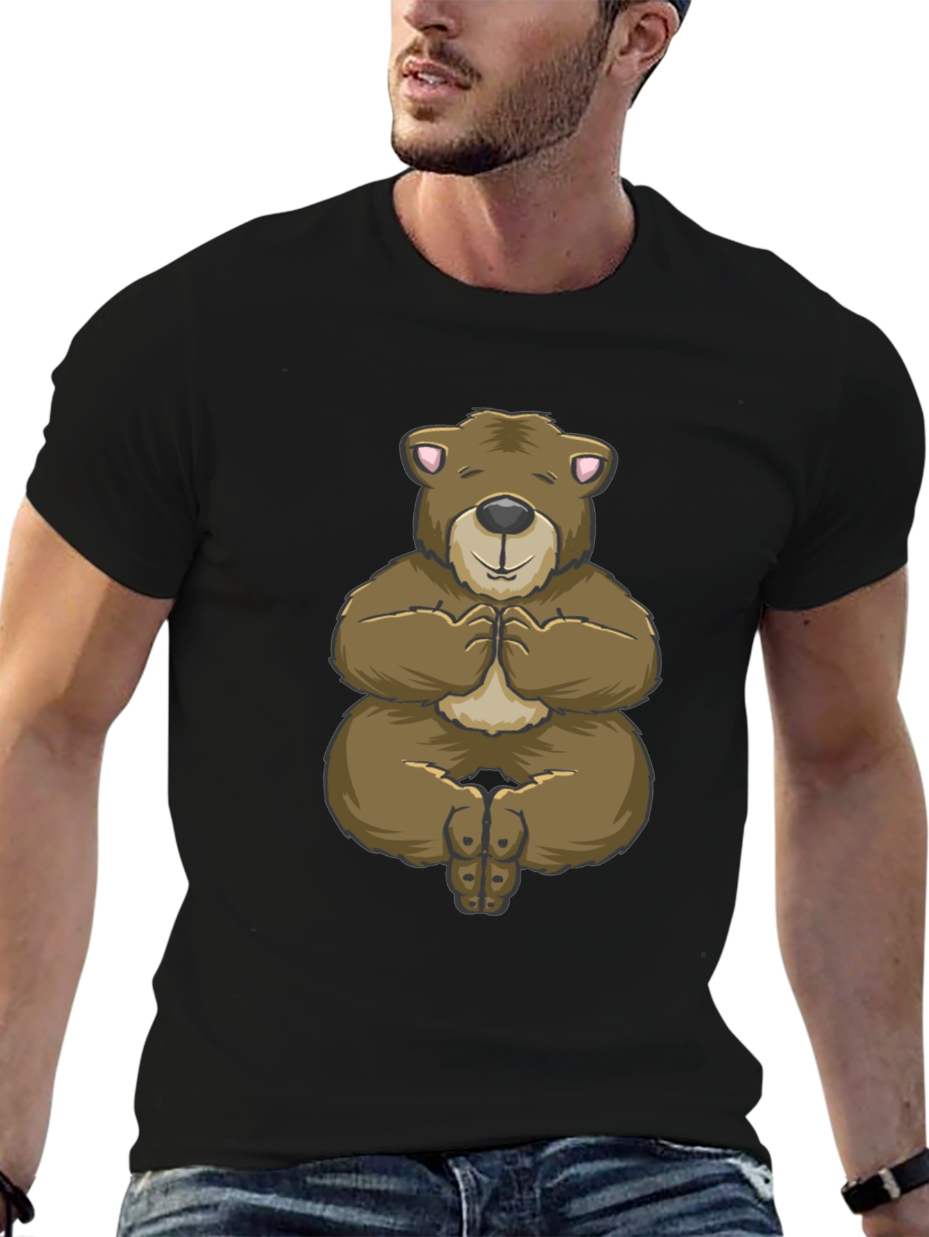 Yoga Bear Graphic Tee - Relaxed Fit Black T-Shirt
