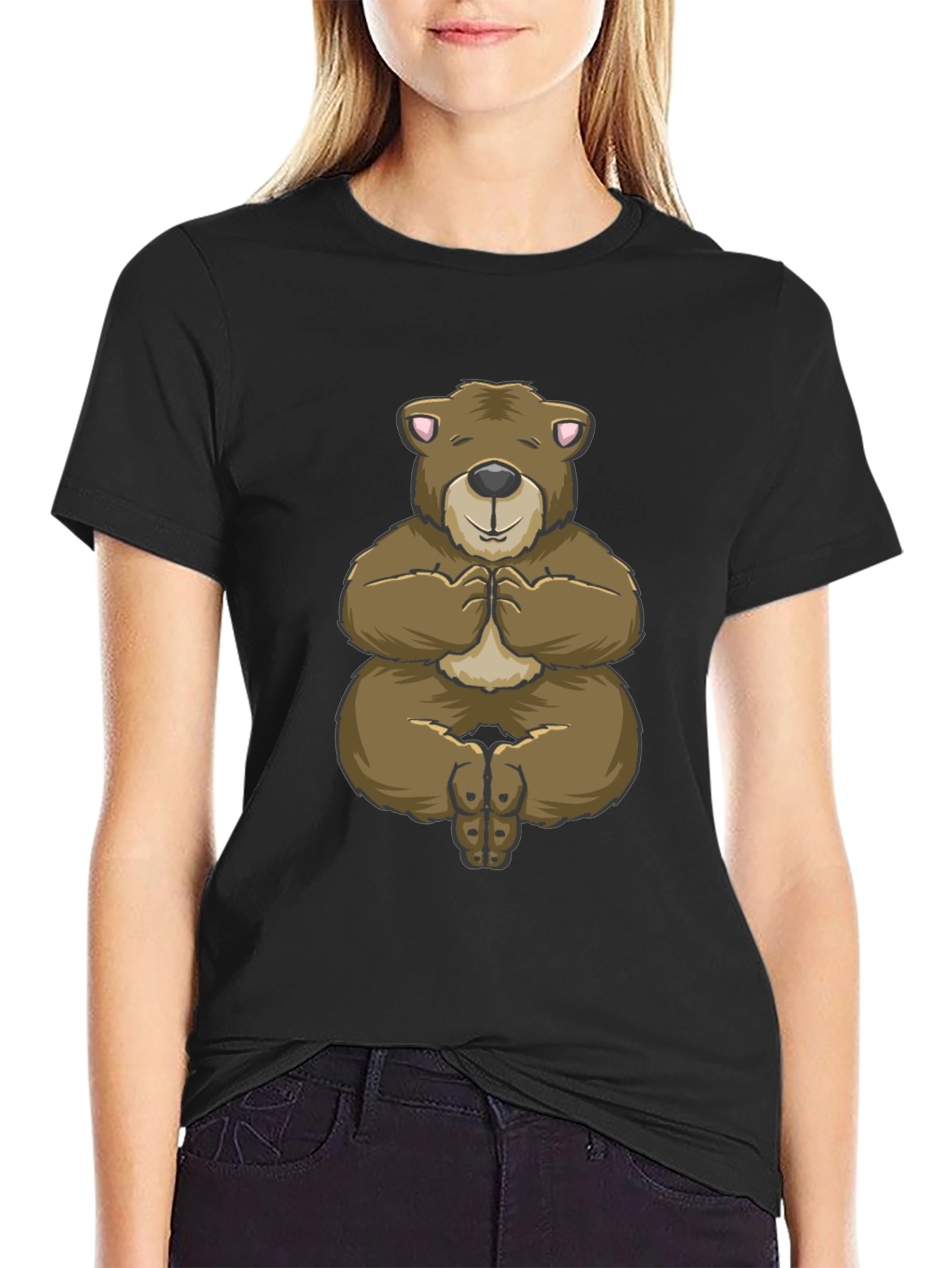 Yoga Bear Graphic Tee - Relaxed Fit Black T-Shirt