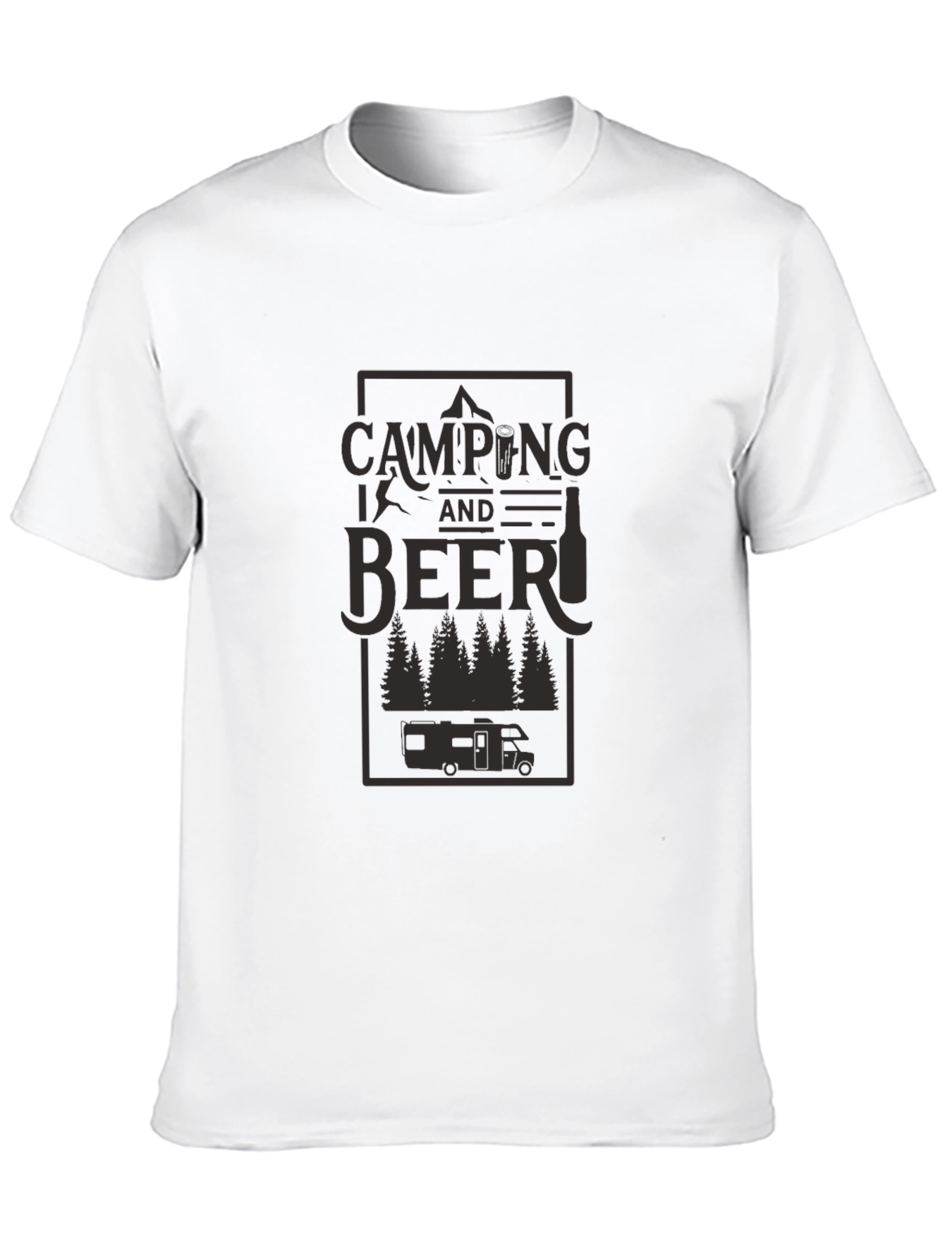 Camping and Beer Graphic Tee - Black Cotton T-Shirt
