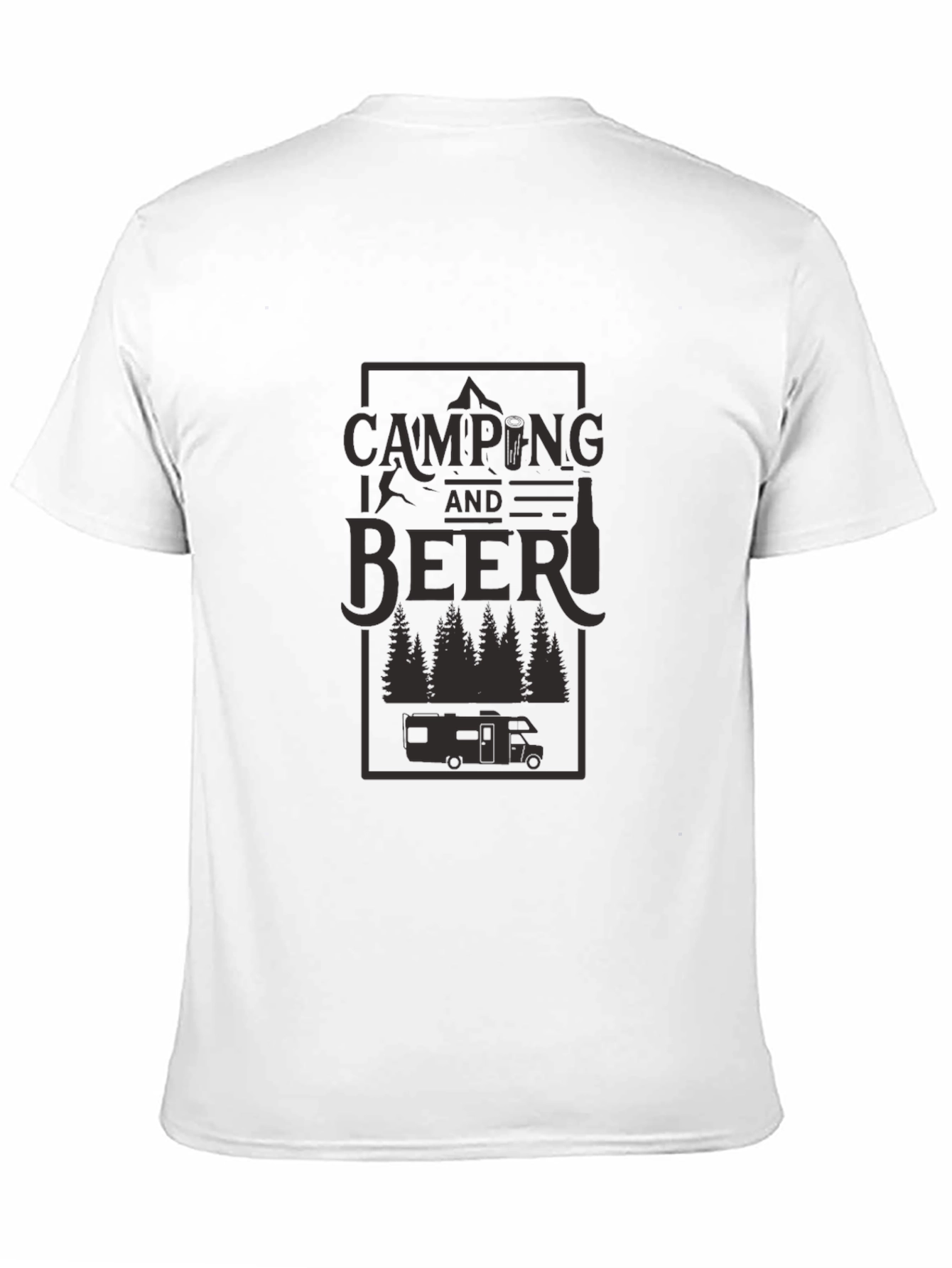 Camping and Beer Graphic Tee - Black Cotton T-Shirt