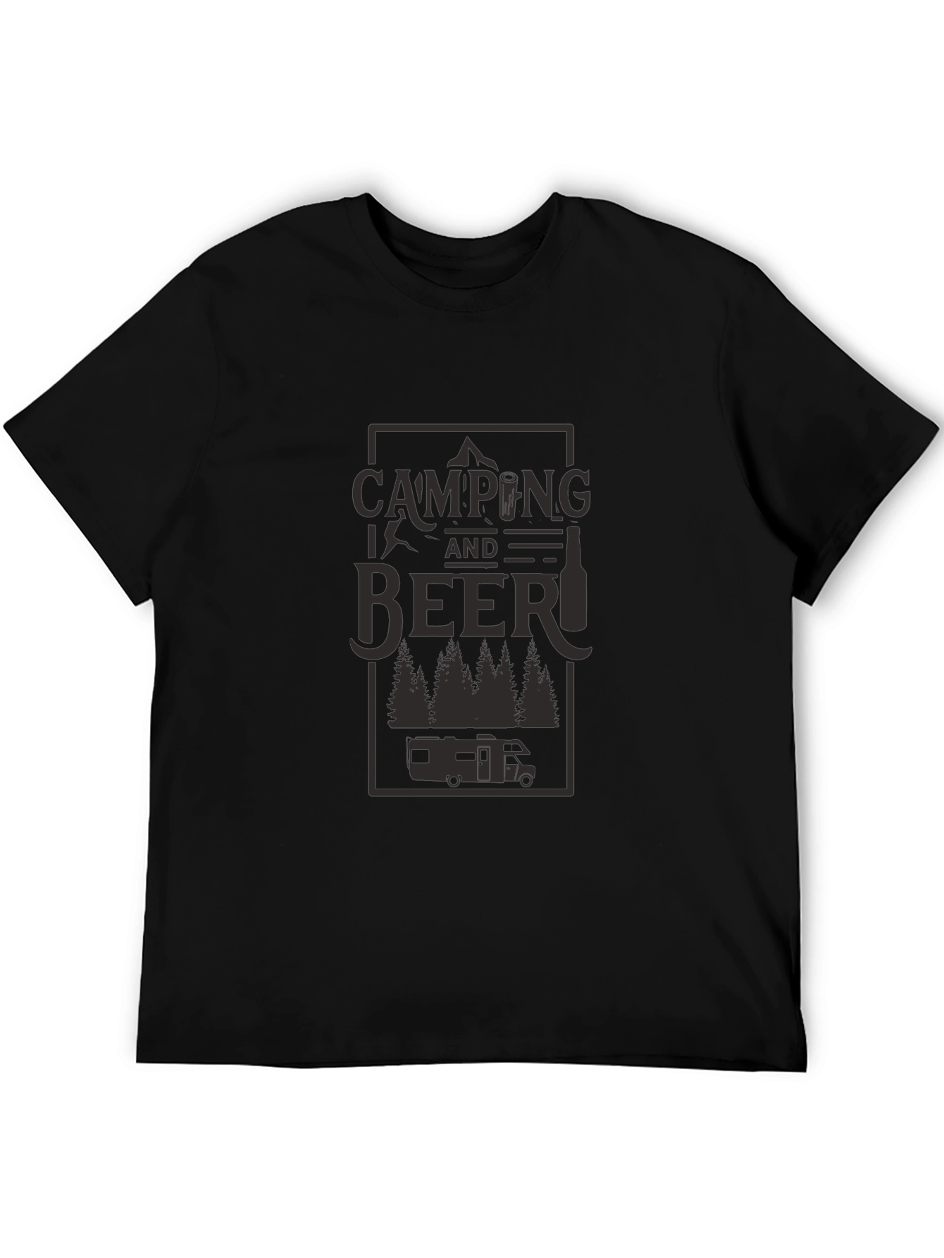 Camping and Beer Graphic Tee - Black Cotton T-Shirt