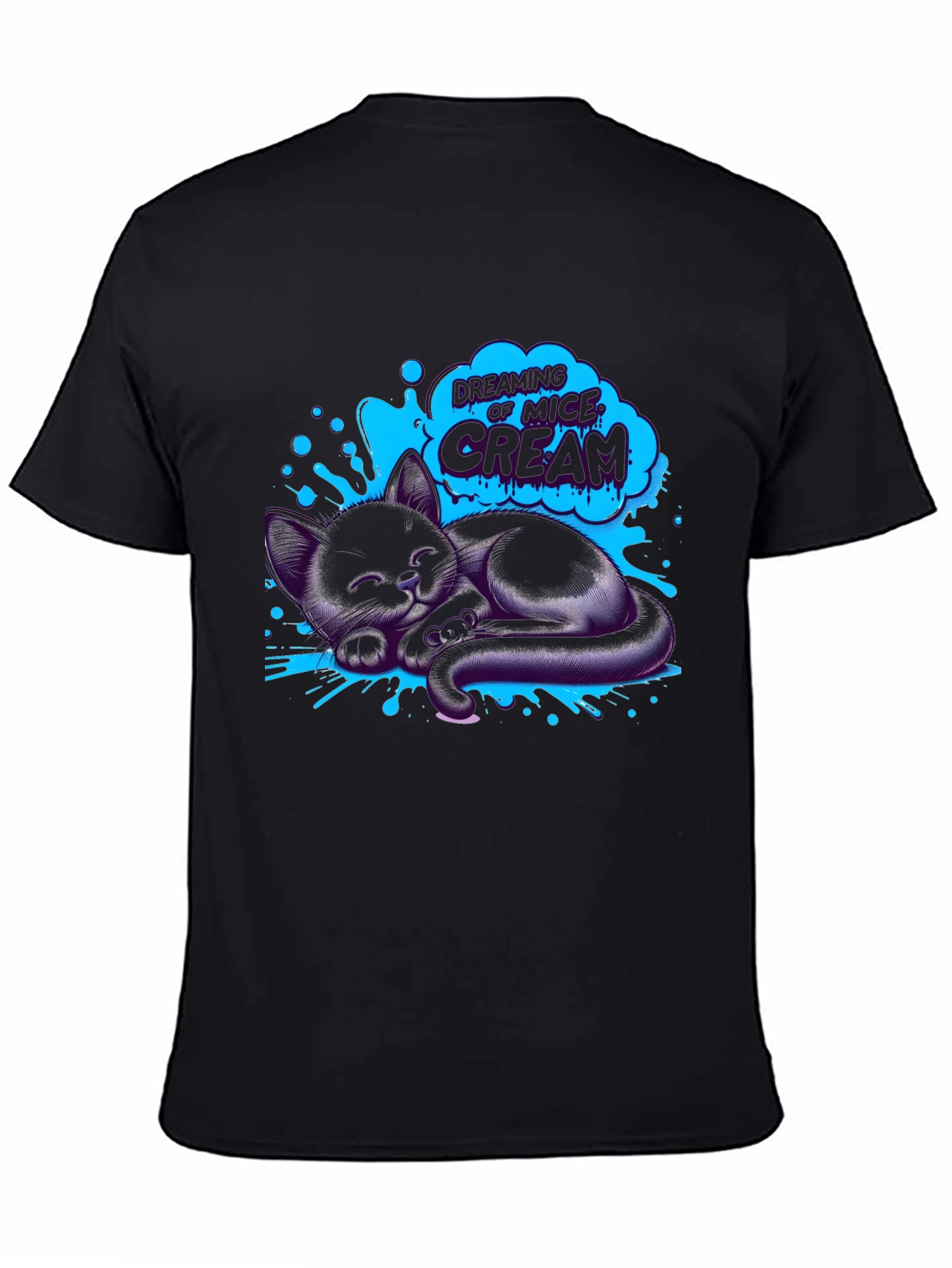 Dreaming Cat T-Shirt - Black Cotton Tee