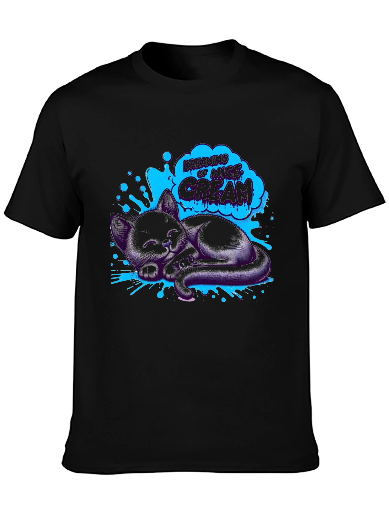Dreaming Cat T-Shirt - Black Cotton Tee