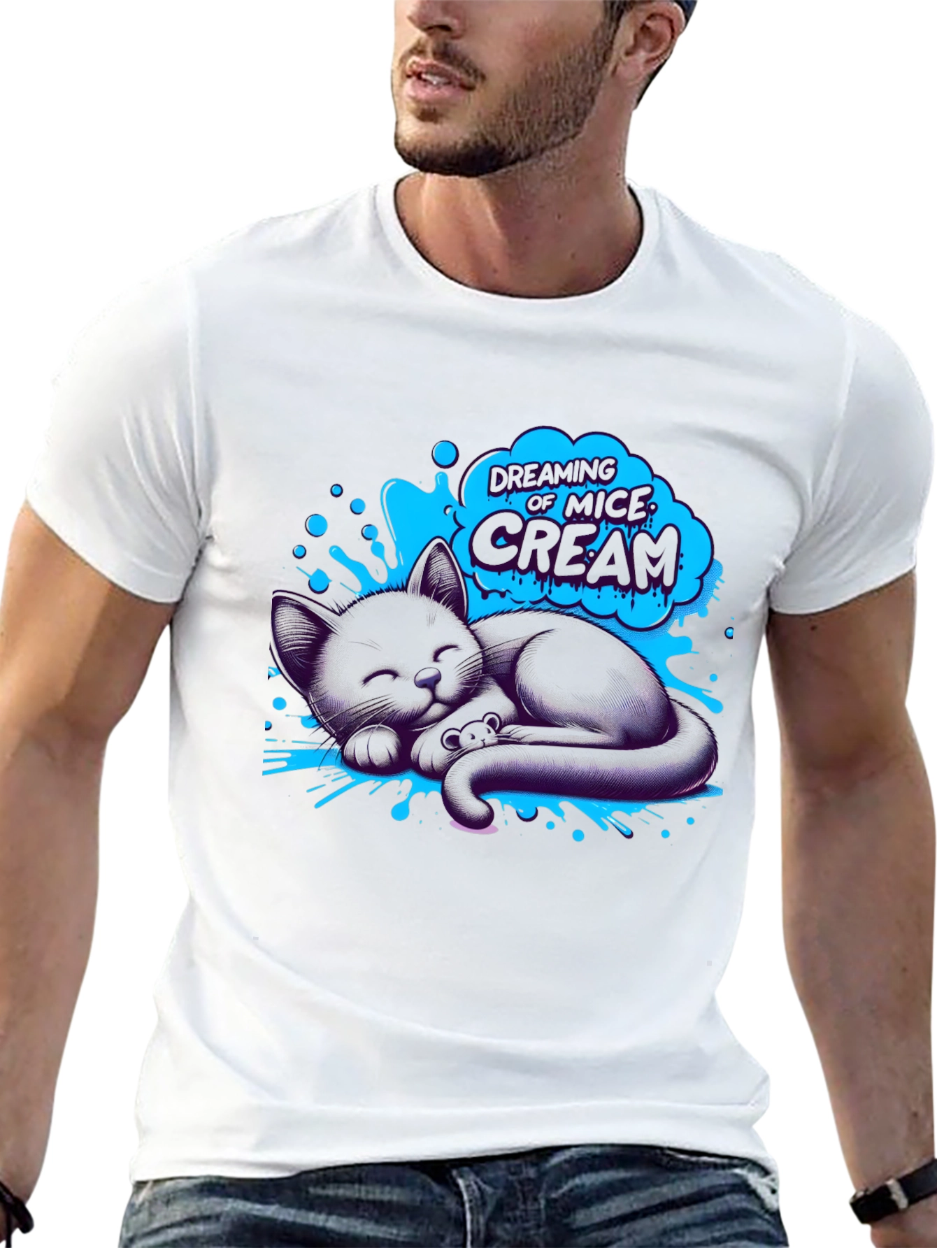 Dreaming Cat T-Shirt - Black Cotton Tee