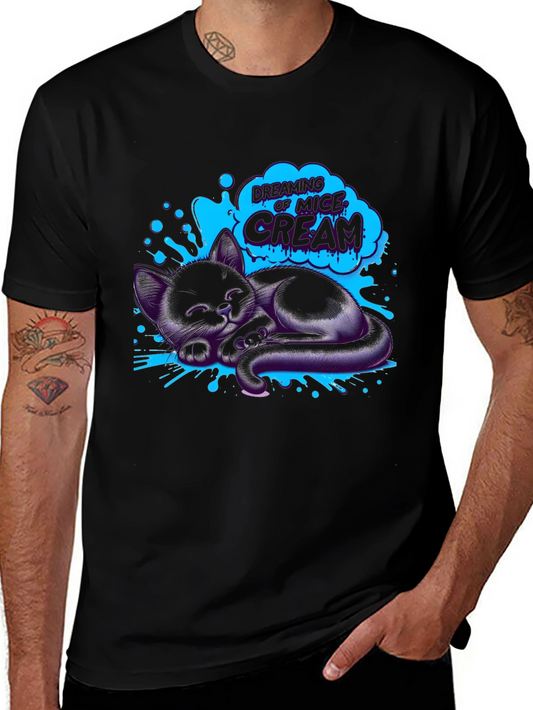 Dreaming Cat T-Shirt - Black Cotton Tee