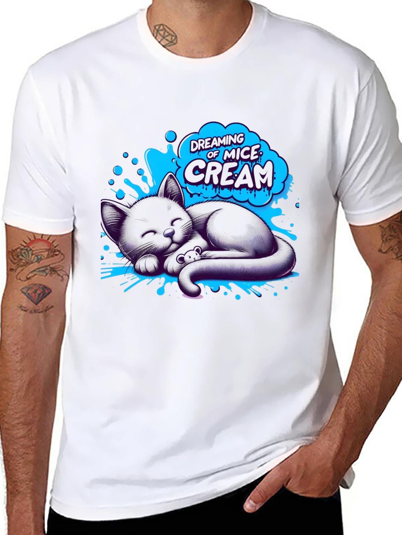 Dreaming Cat T-Shirt - Black Cotton Tee