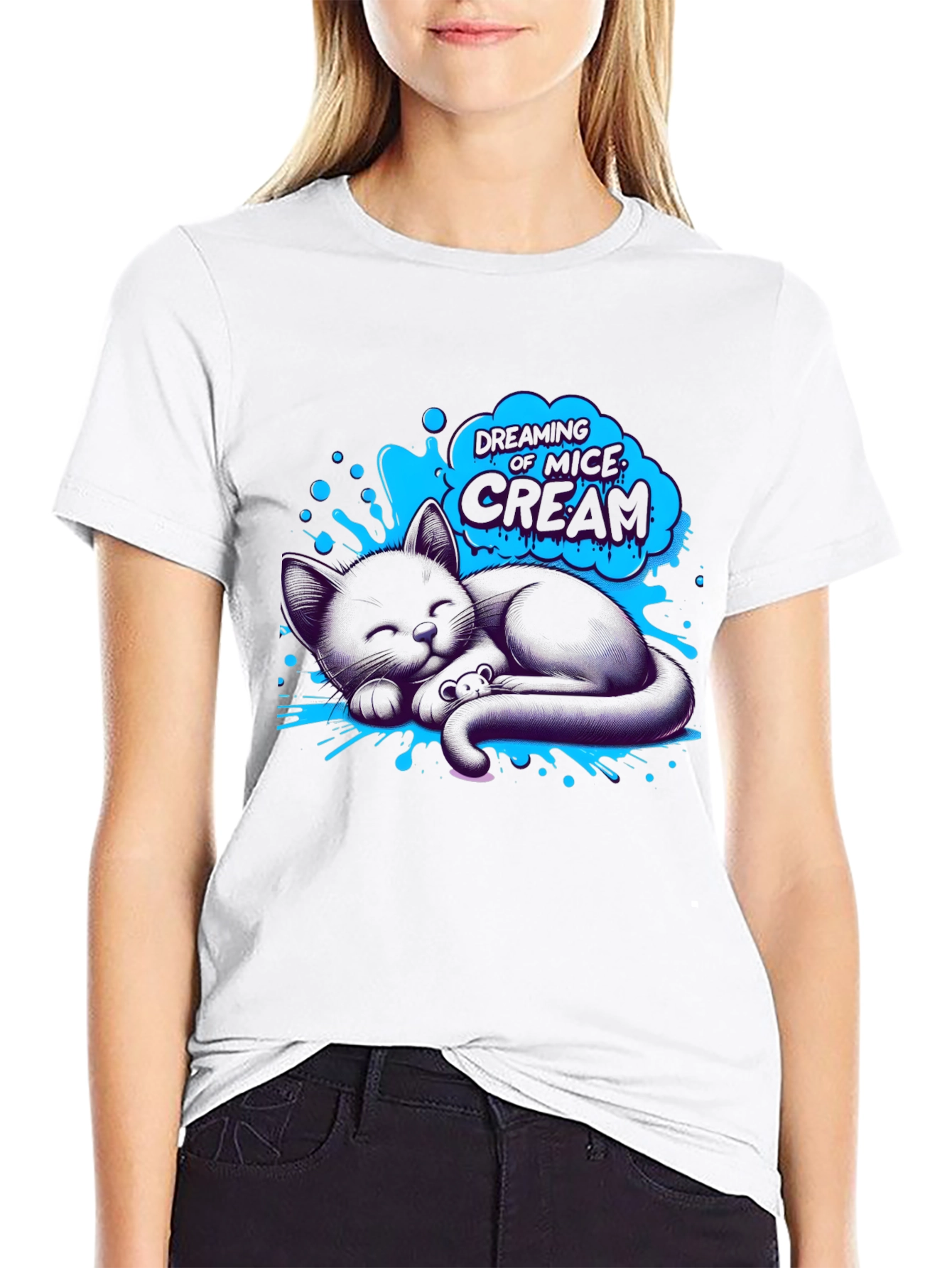 Dreaming Cat T-Shirt - Black Cotton Tee