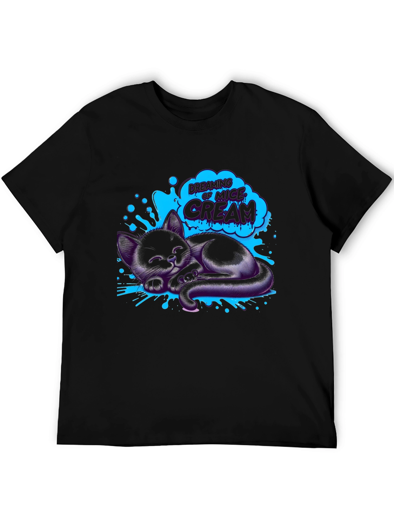 Dreaming Cat T-Shirt - Black Cotton Tee