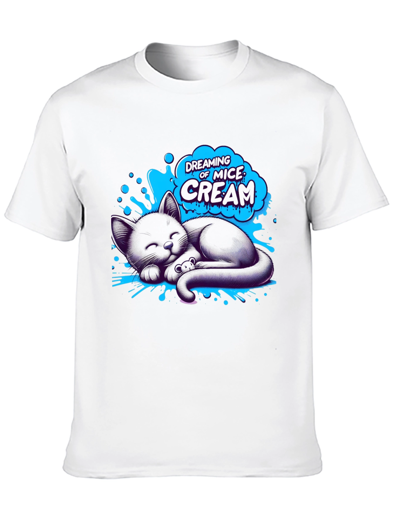 Dreaming Cat T-Shirt - Black Cotton Tee
