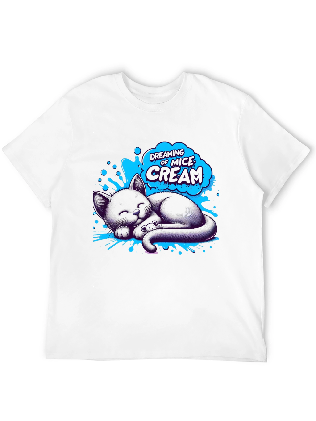 Dreaming Cat T-Shirt - Black Cotton Tee
