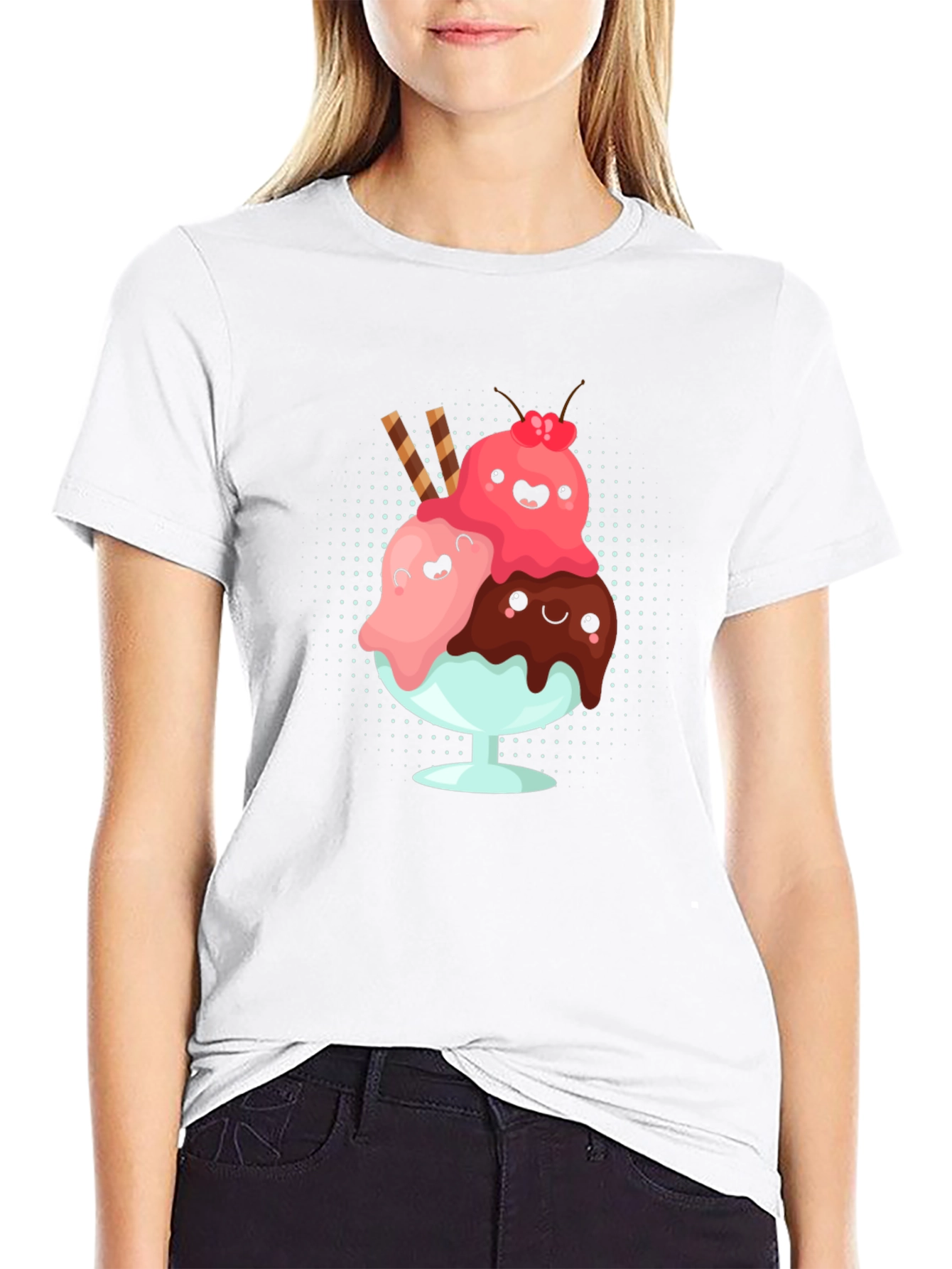Cute Kawaii Ice Cream Sundae Graphic T-Shirt