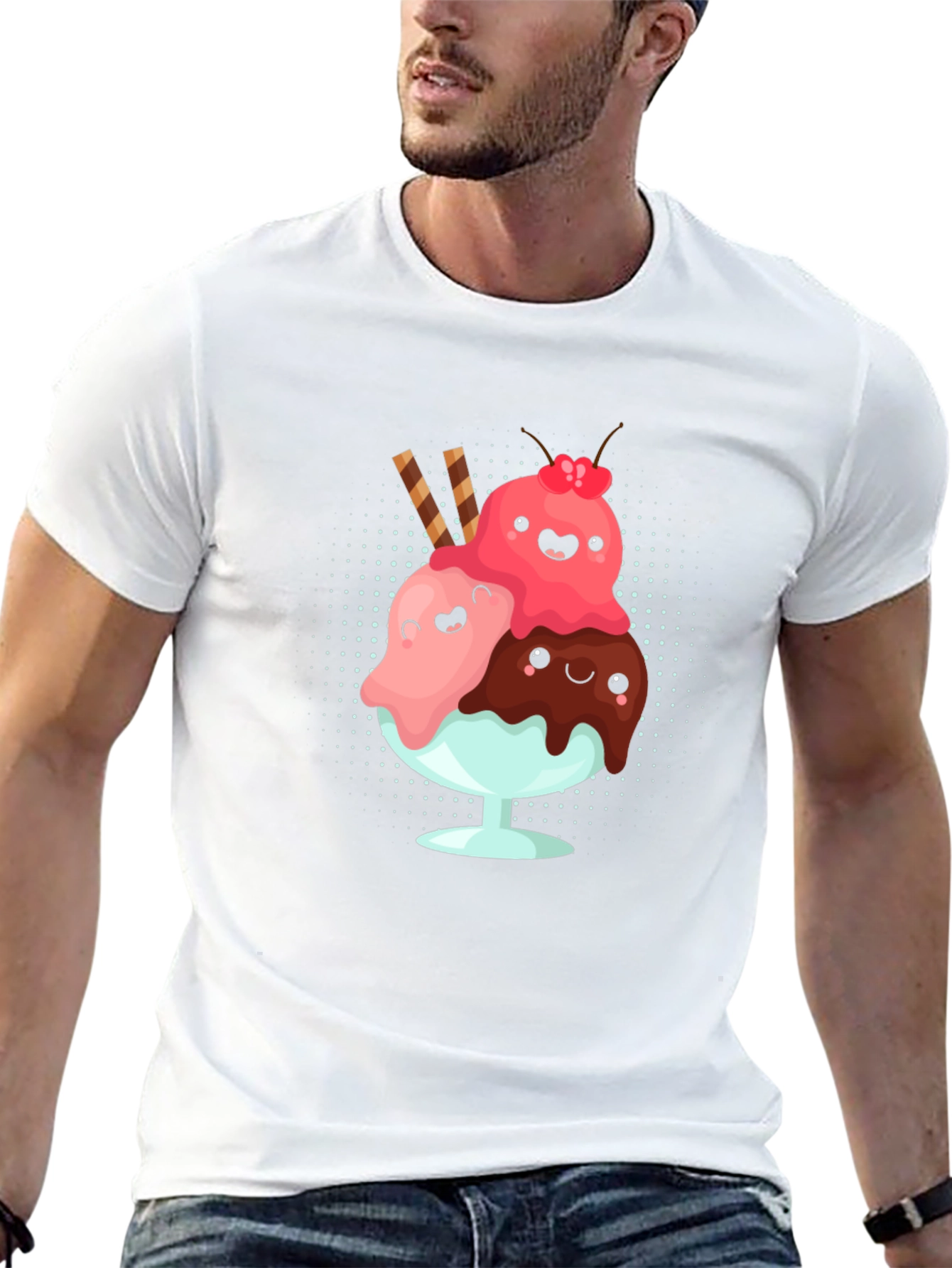 Cute Kawaii Ice Cream Sundae Graphic T-Shirt