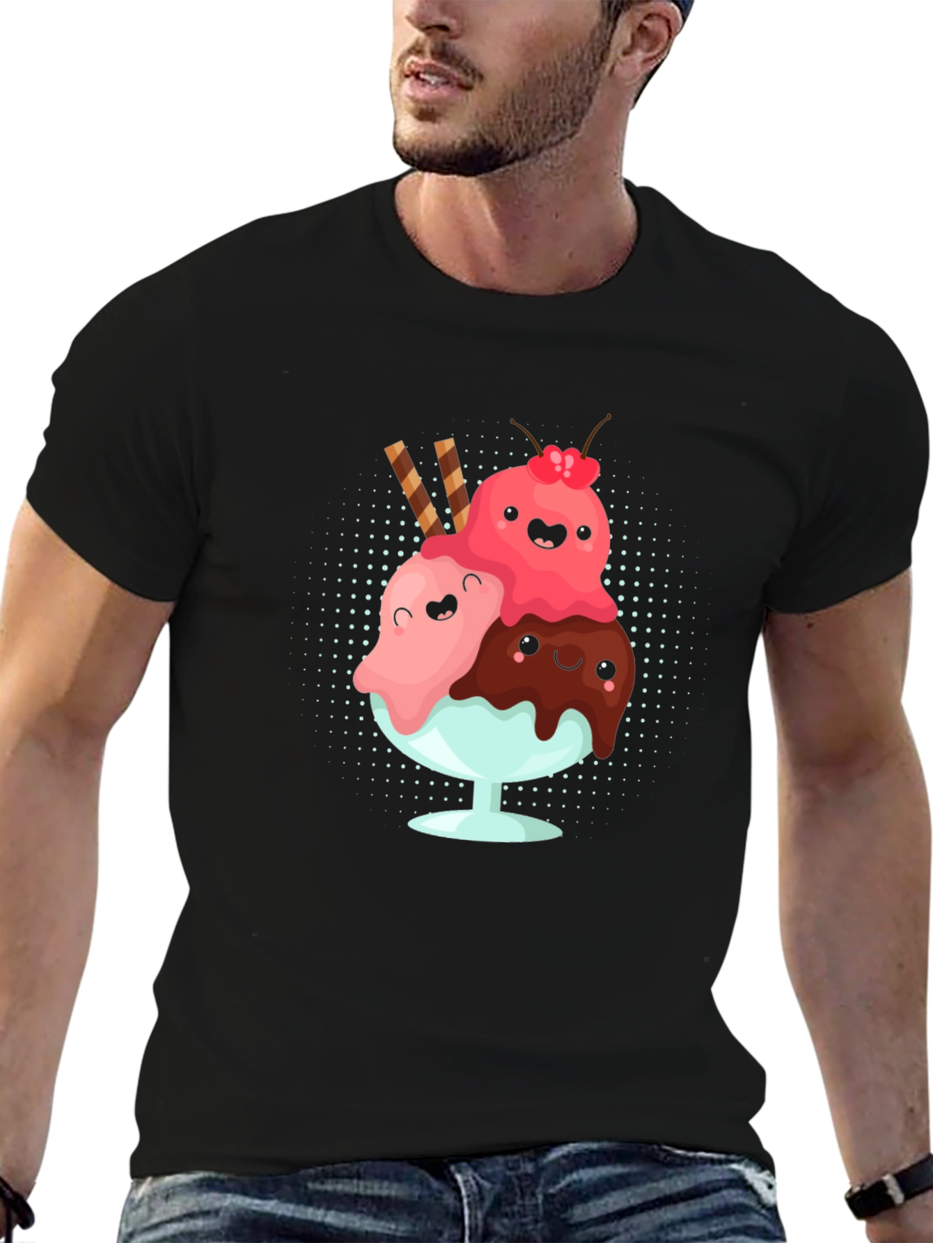 Cute Kawaii Ice Cream Sundae Graphic T-Shirt