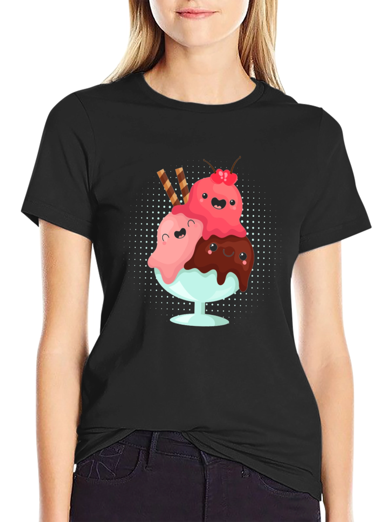 Cute Kawaii Ice Cream Sundae Graphic T-Shirt