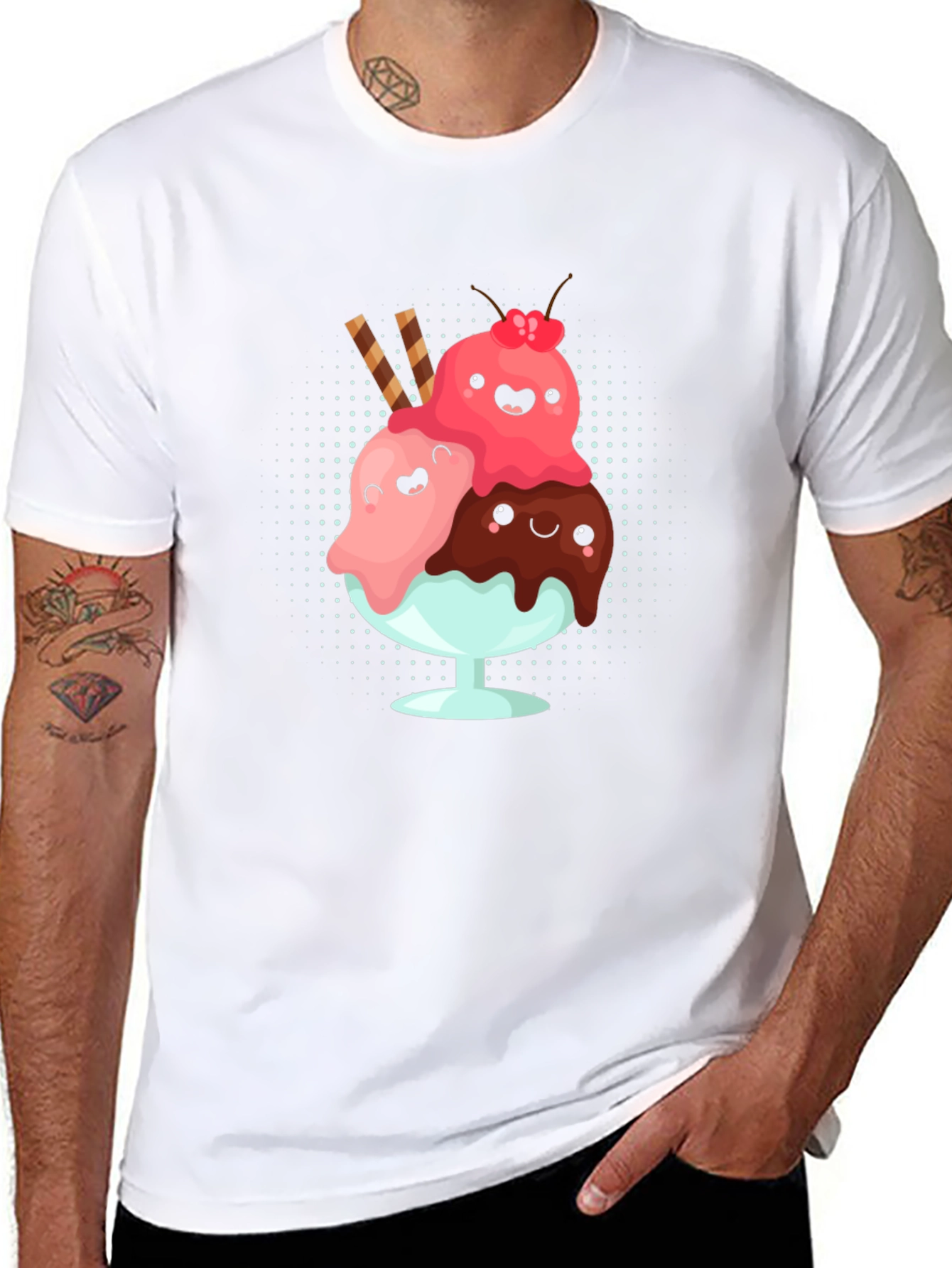 Cute Kawaii Ice Cream Sundae Graphic T-Shirt